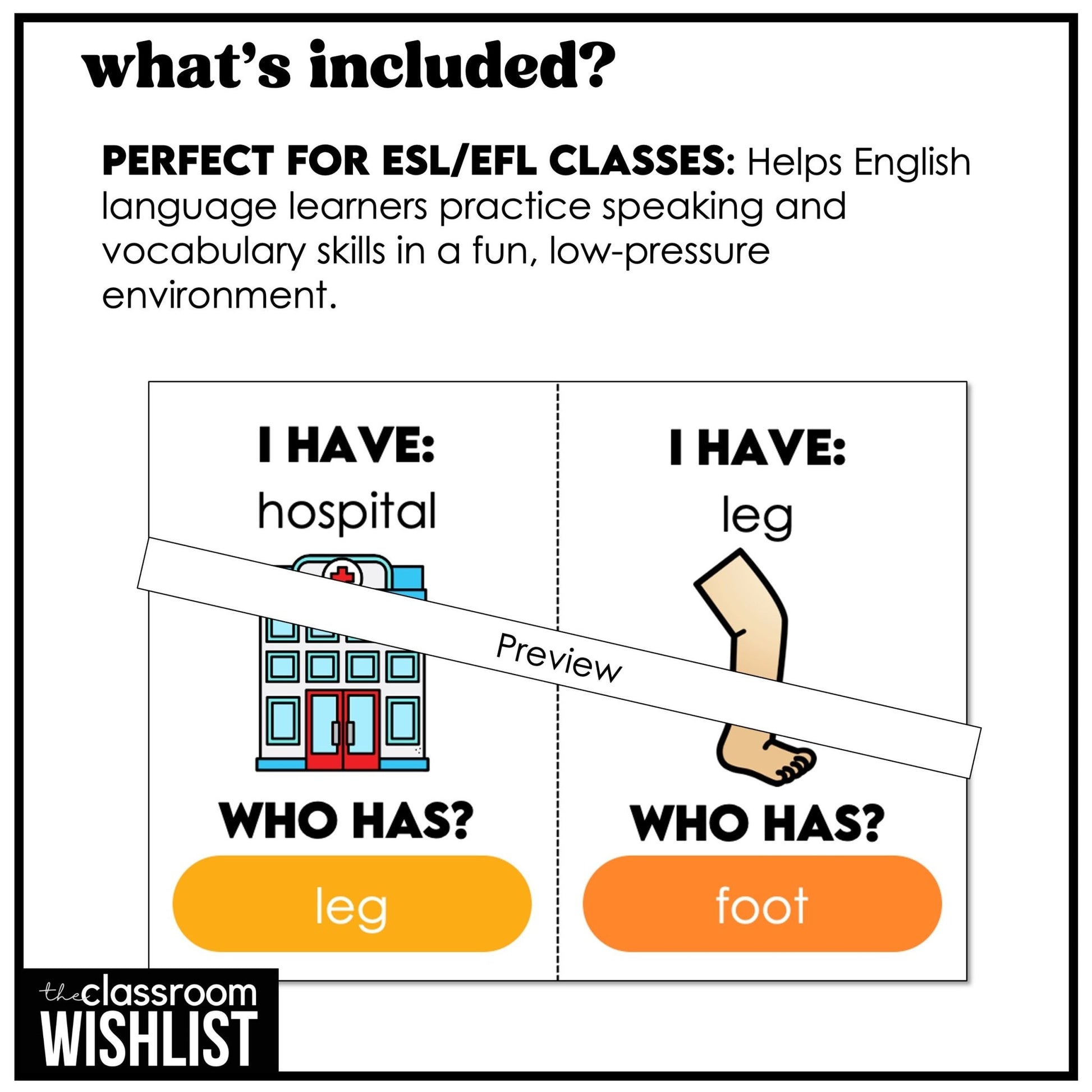 Health & Body Parts "I Have, Who Has?" VocabularyCard Game | ESL | ELA | EFL - Hot Chocolate Teachables