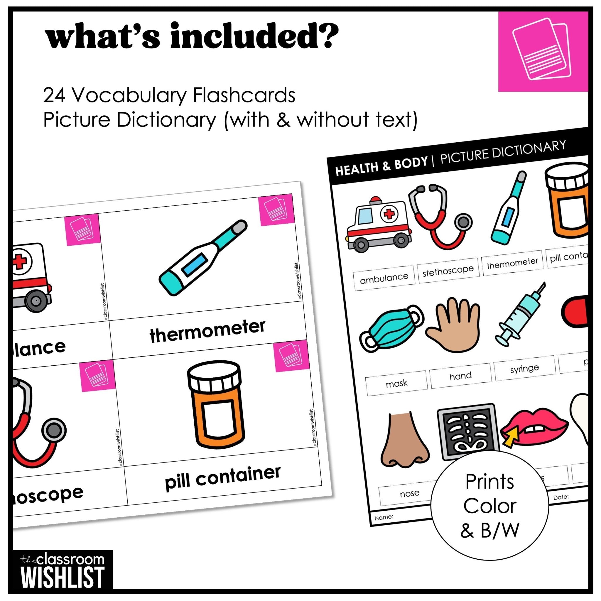 Health & Body Vocabulary Flashcards | Digital + Print | Picture Dictionary | ESL - Hot Chocolate Teachables