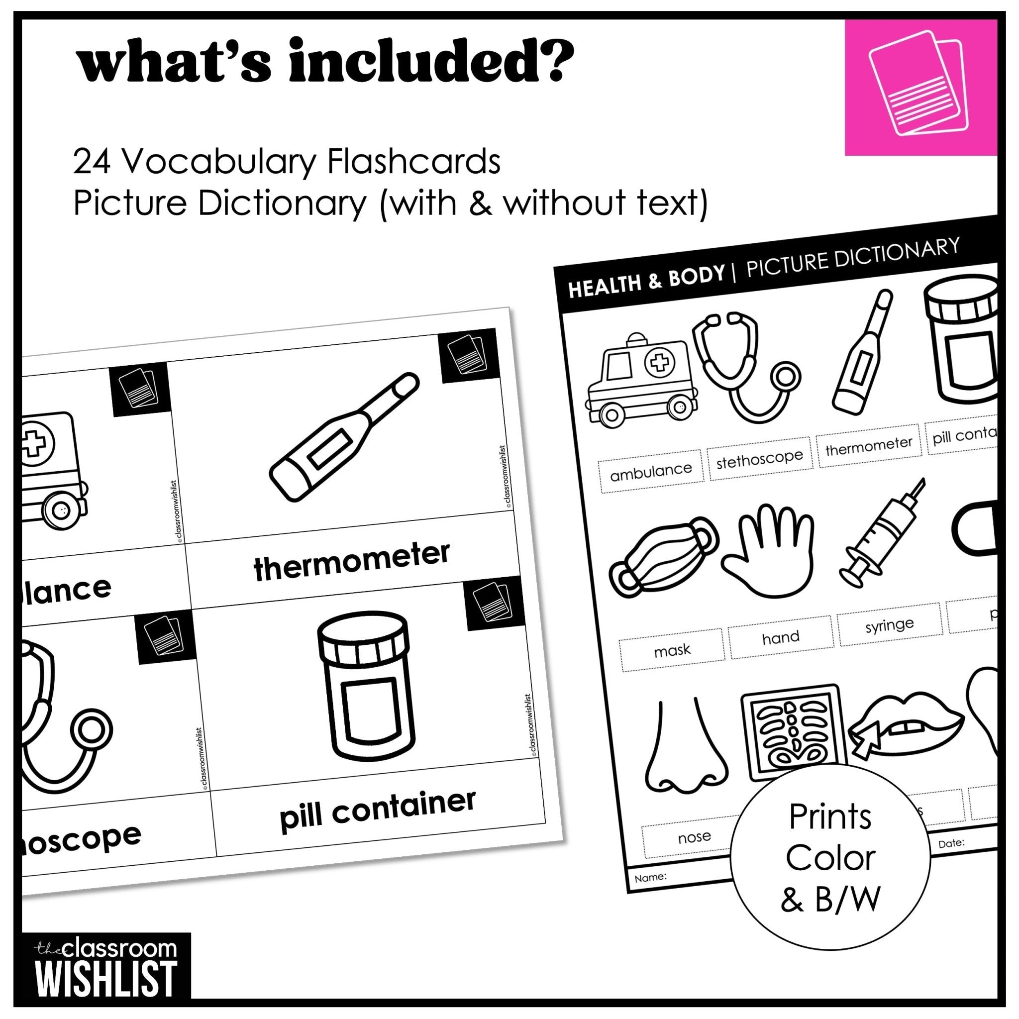 Health & Body Vocabulary Flashcards | Digital + Print | Picture Dictionary | ESL - Hot Chocolate Teachables