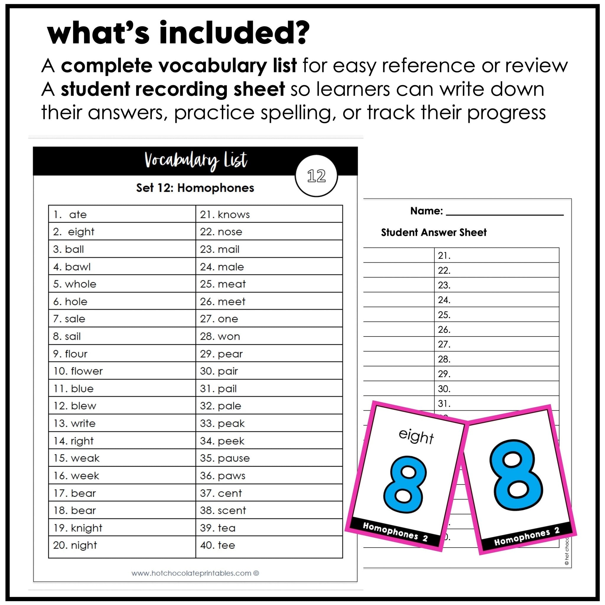 Homophone Identification Flashcards : ESL Vocabulary Cards