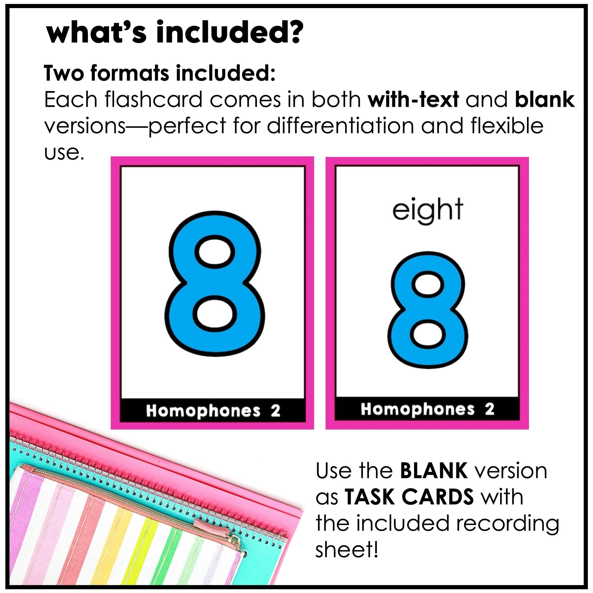 Homophone Identification Flashcards : ESL Vocabulary Task Cards - Flash Cards - Hot Chocolate Teachables
