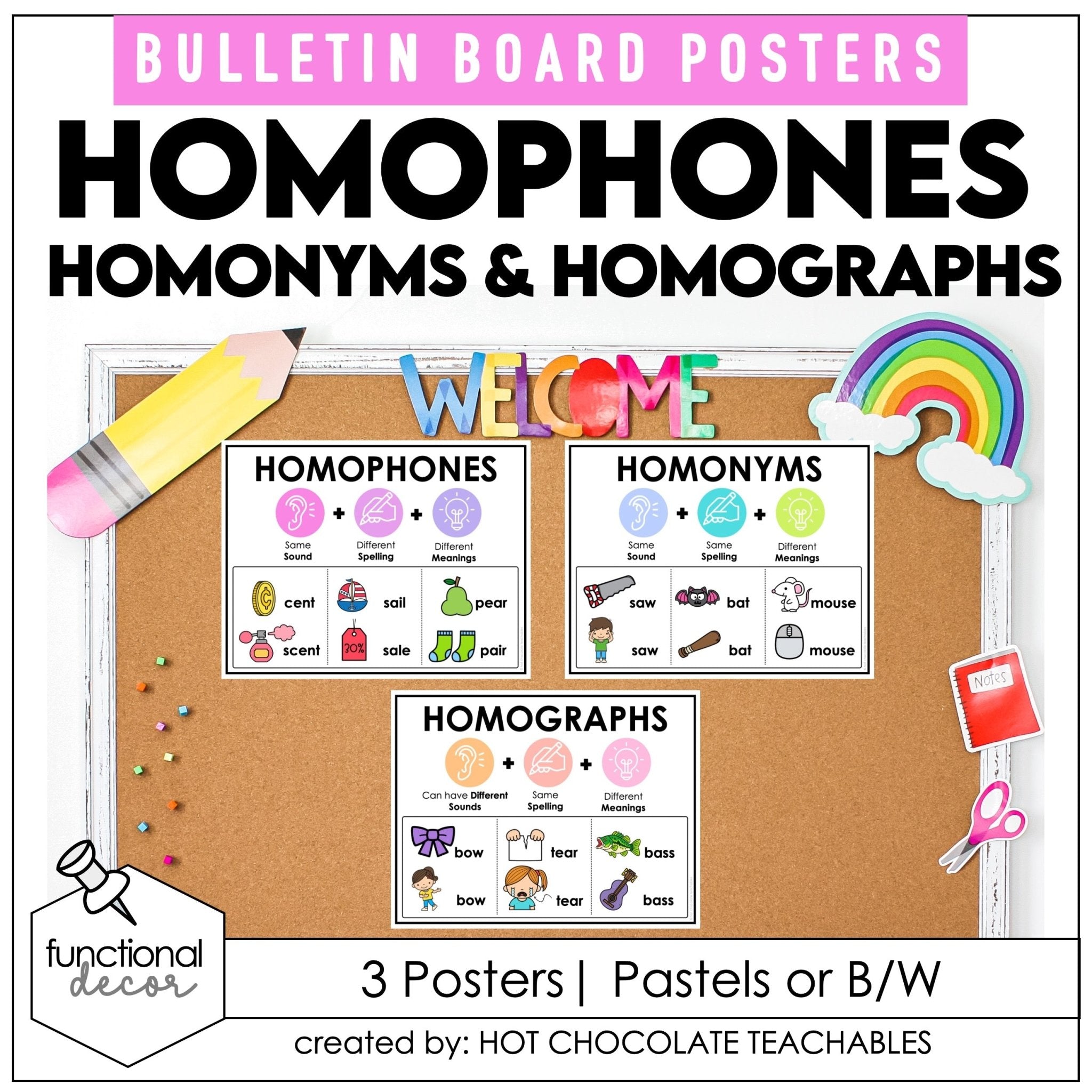 Homophones, Homonyms & Homographs Anchor Chart Posters - Hot Chocolate Teachables