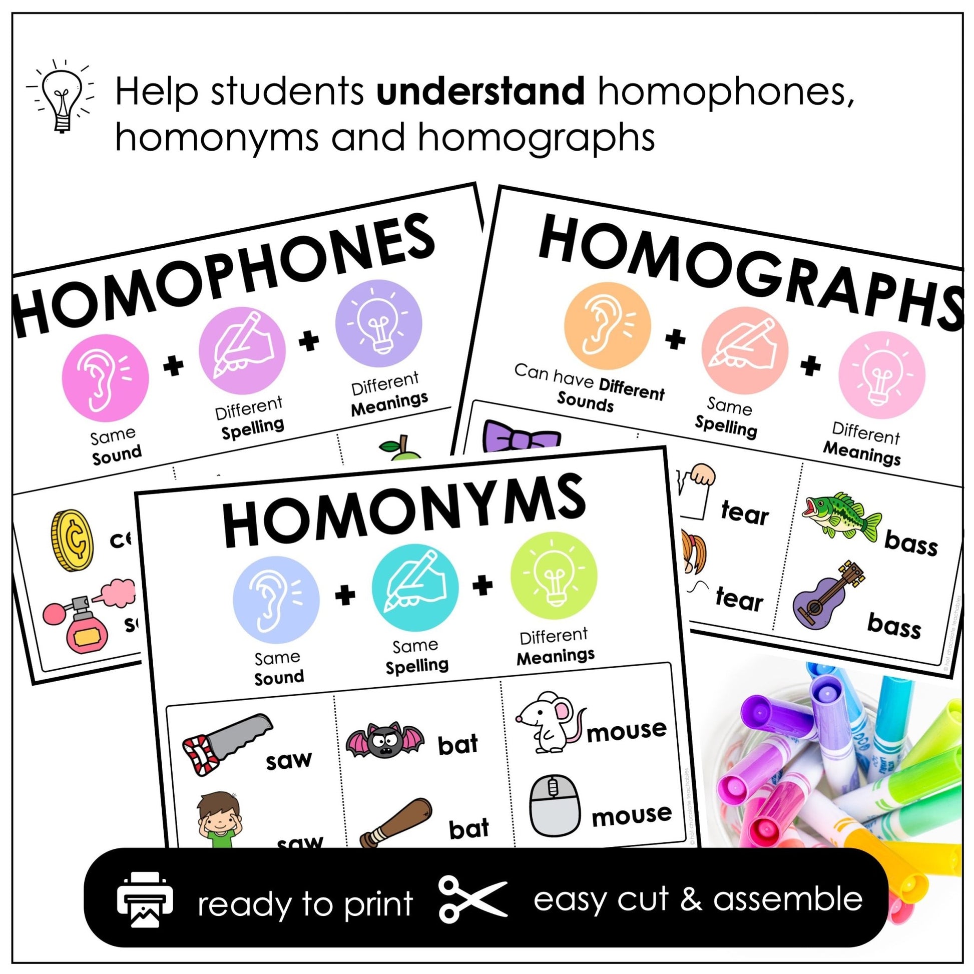 Homophones, Homonyms & Homographs Anchor Chart Posters - Hot Chocolate Teachables