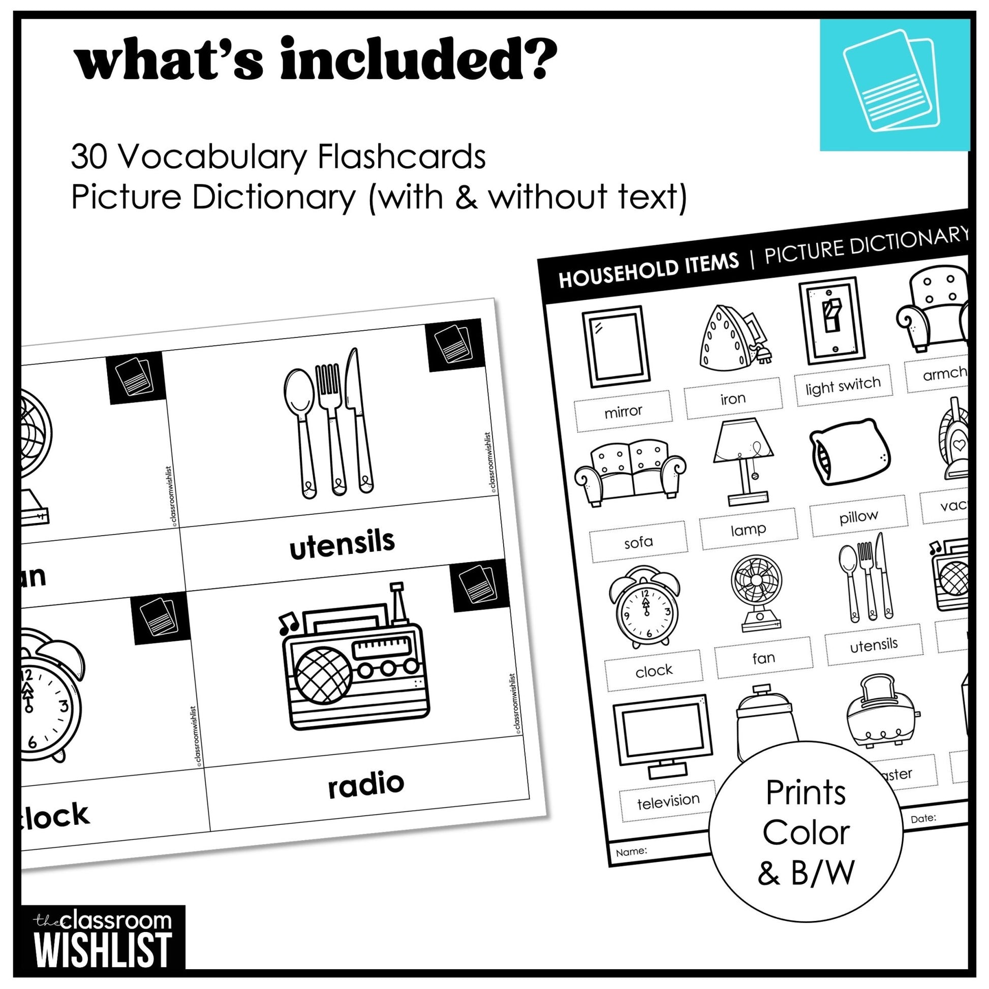 House & Furniture Vocabulary Pack: Flashcards & Picture Dictionary - ESL / ELL - Hot Chocolate Teachables
