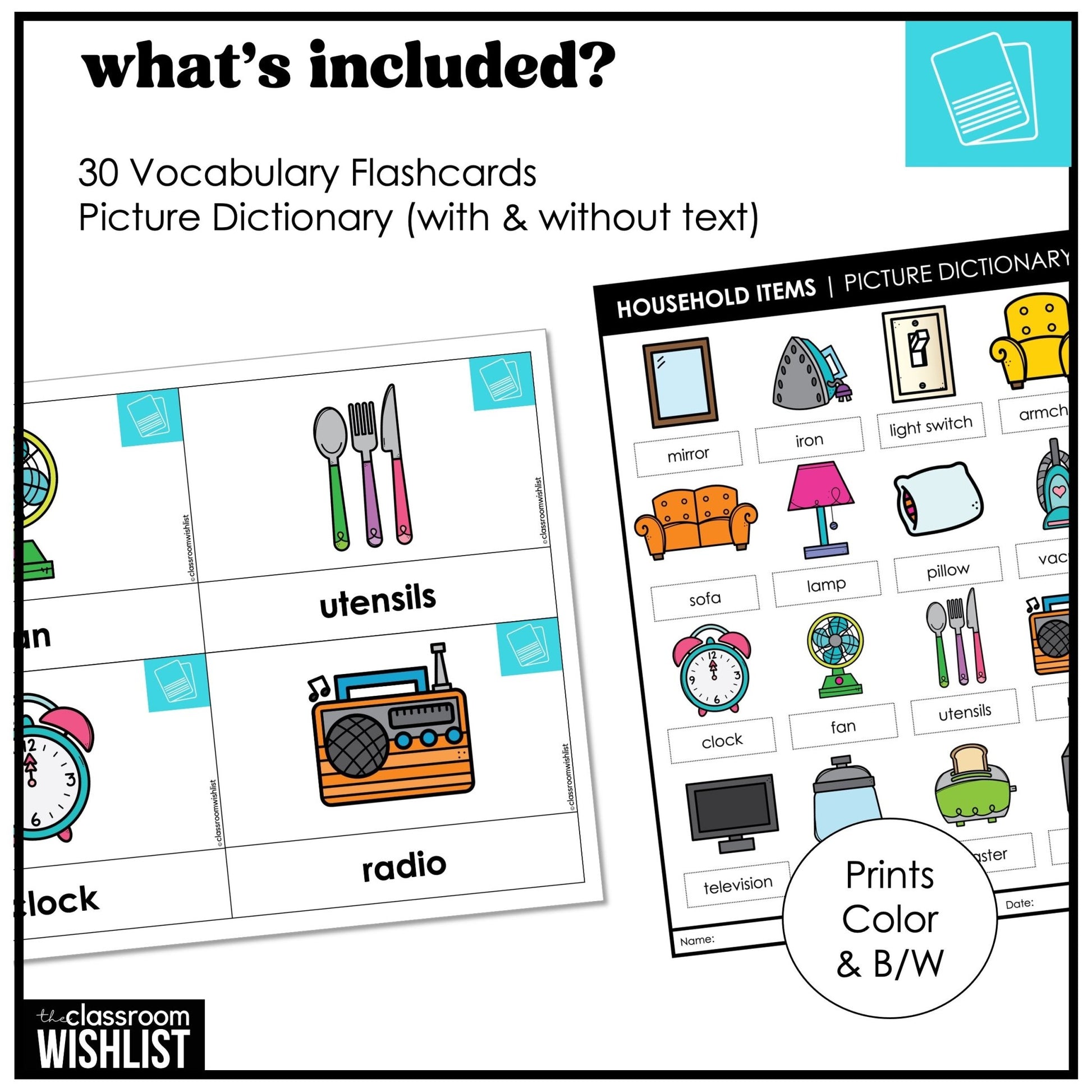 House & Furniture Vocabulary Pack: Flashcards & Picture Dictionary - ESL / ELL - Hot Chocolate Teachables