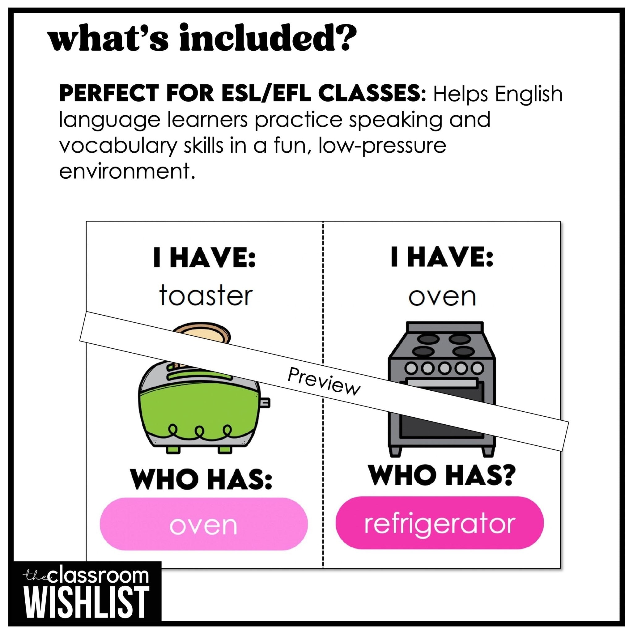 Household Objects - I Have, Who Has? | Things in a House Vocabulary Card Game - Hot Chocolate Teachables