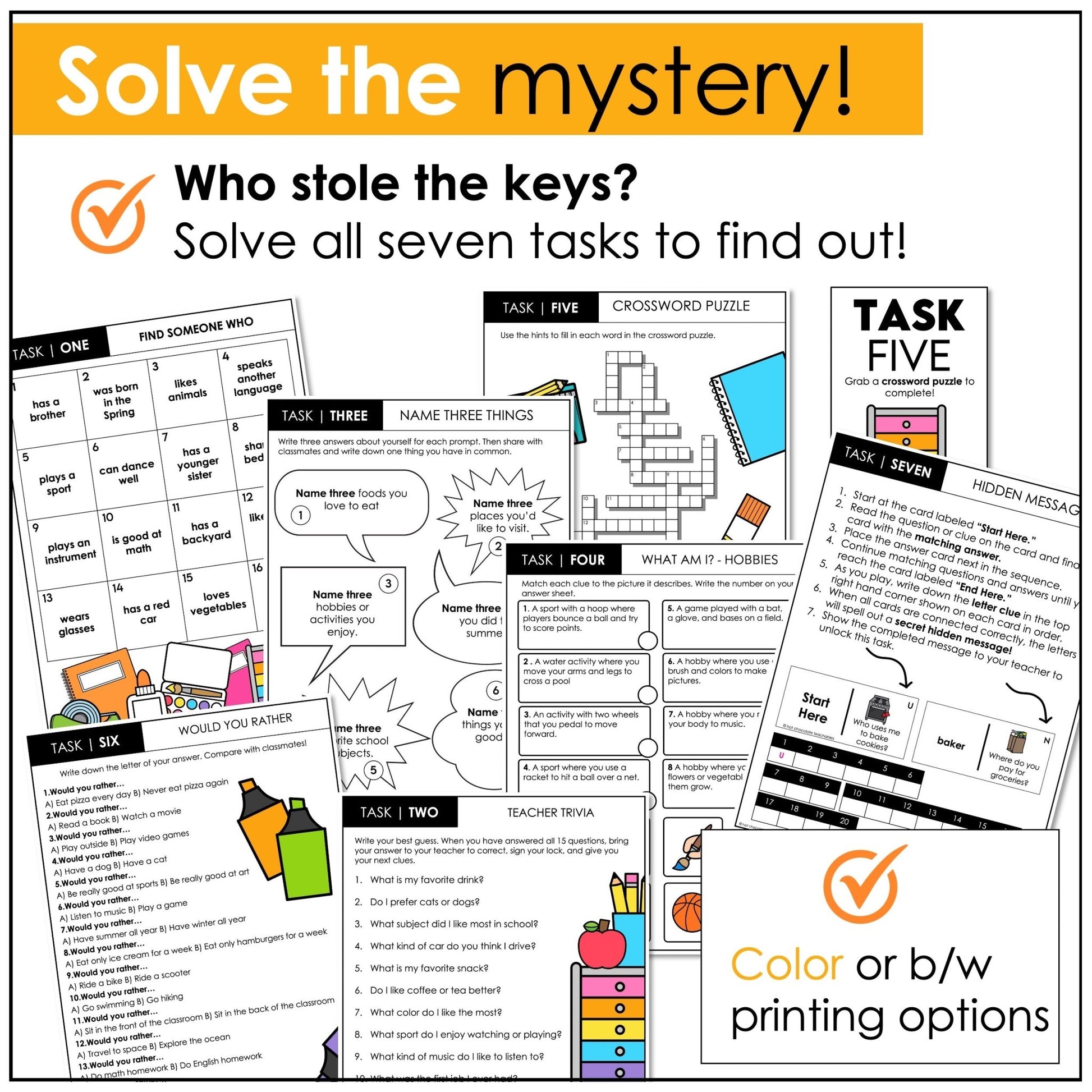 Icebreaker Escape Room – ESL/ELL Back to School Getting to Know You Activity - Hot Chocolate Teachables