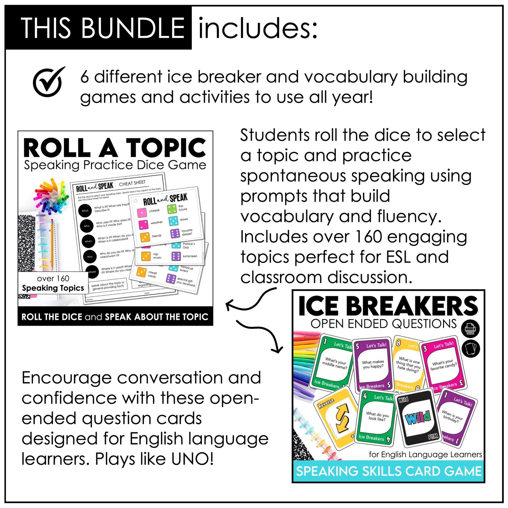 Icebreaker Games & Speaking Activities Bundle – ESL Conversation Game Pack - Hot Chocolate Teachables