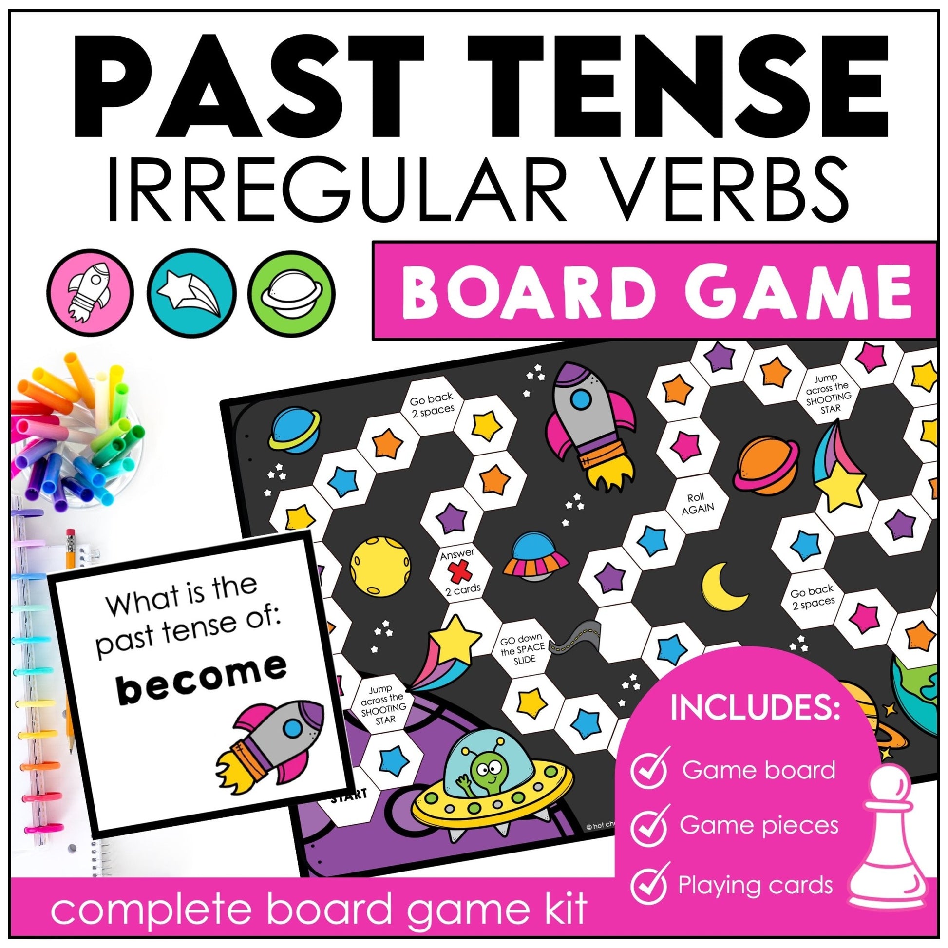 Irregular Verb Board Game - Past Simple Verbs Activity & Question Cards