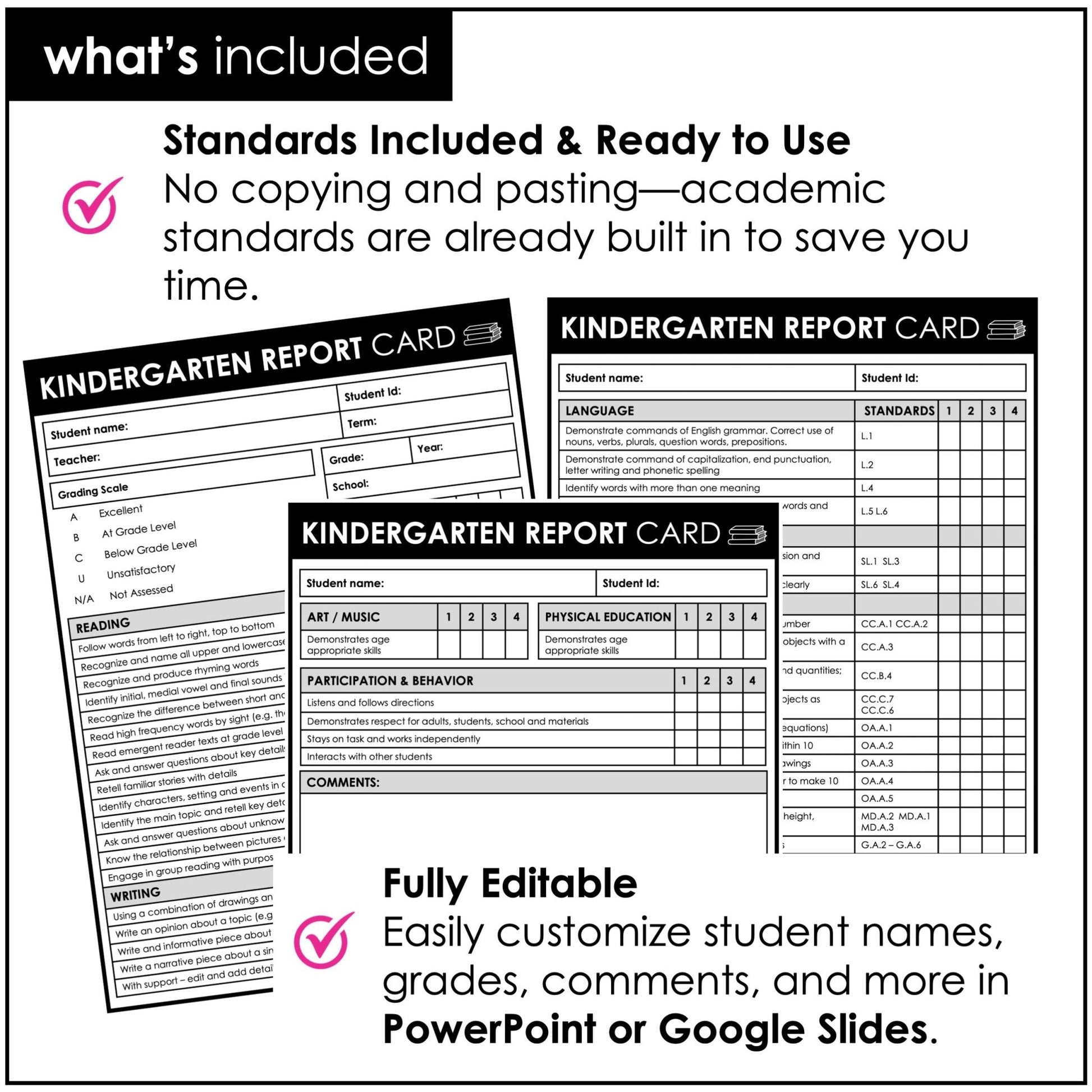 kindergarten grades for report cards Elementary Report Card Grade K