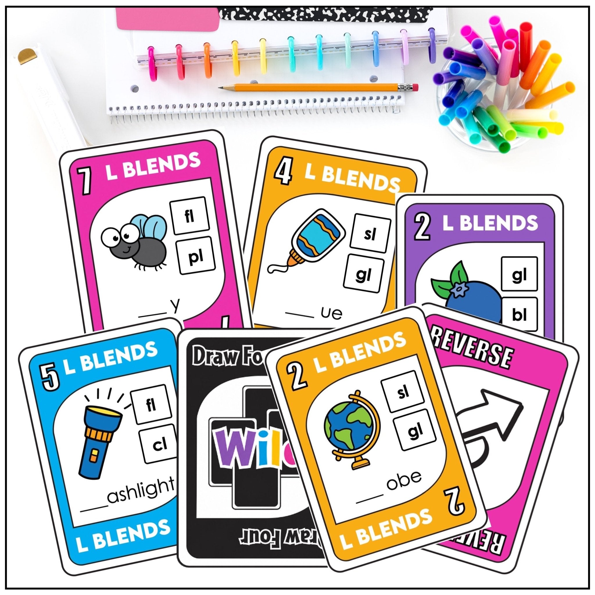 L Blends Phonics Card Game – Beginning Blend Words BL, CL, FL, GL, PL, SL - Hot Chocolate Teachables