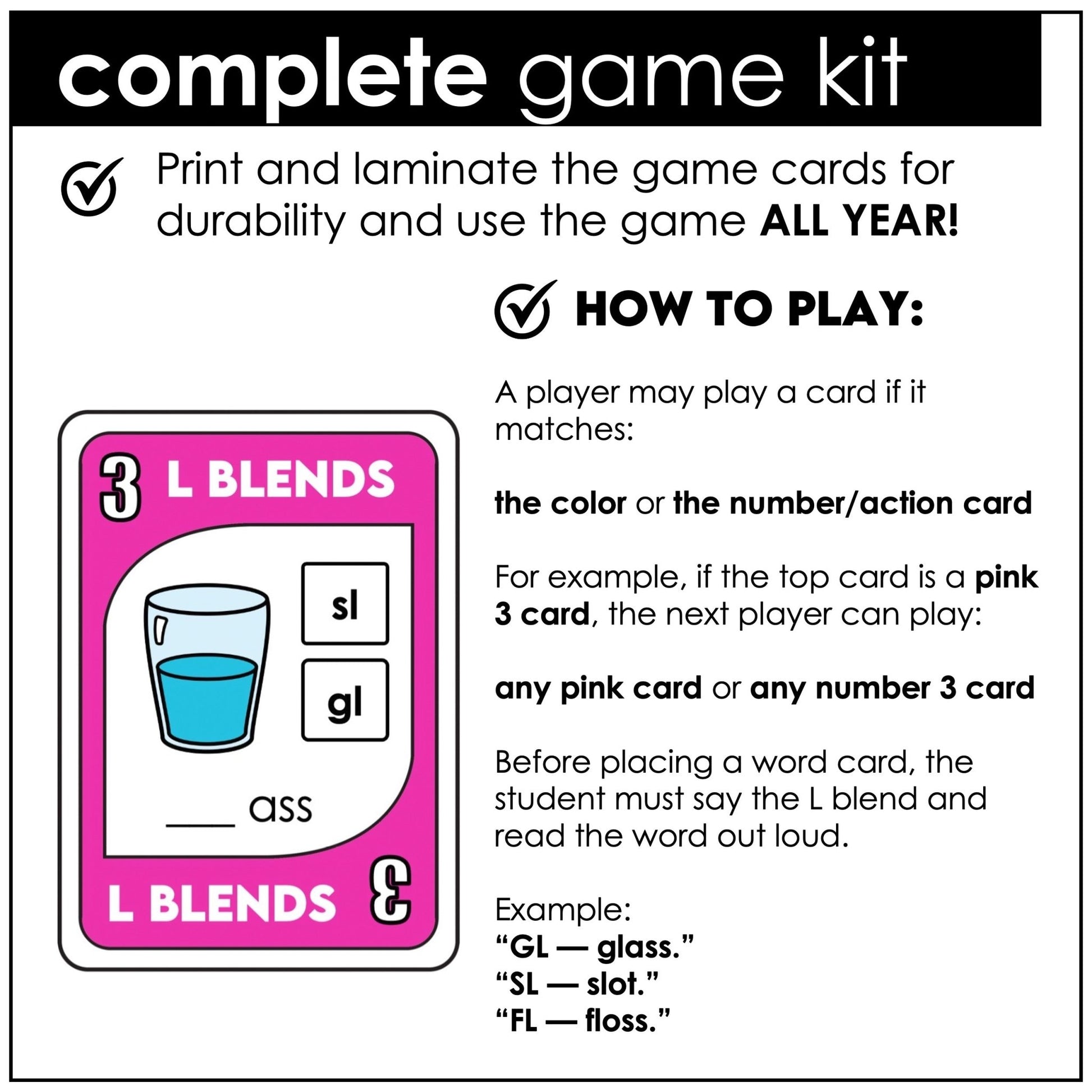 L Blends Phonics Card Game – Beginning Blend Words BL, CL, FL, GL, PL, SL - Hot Chocolate Teachables