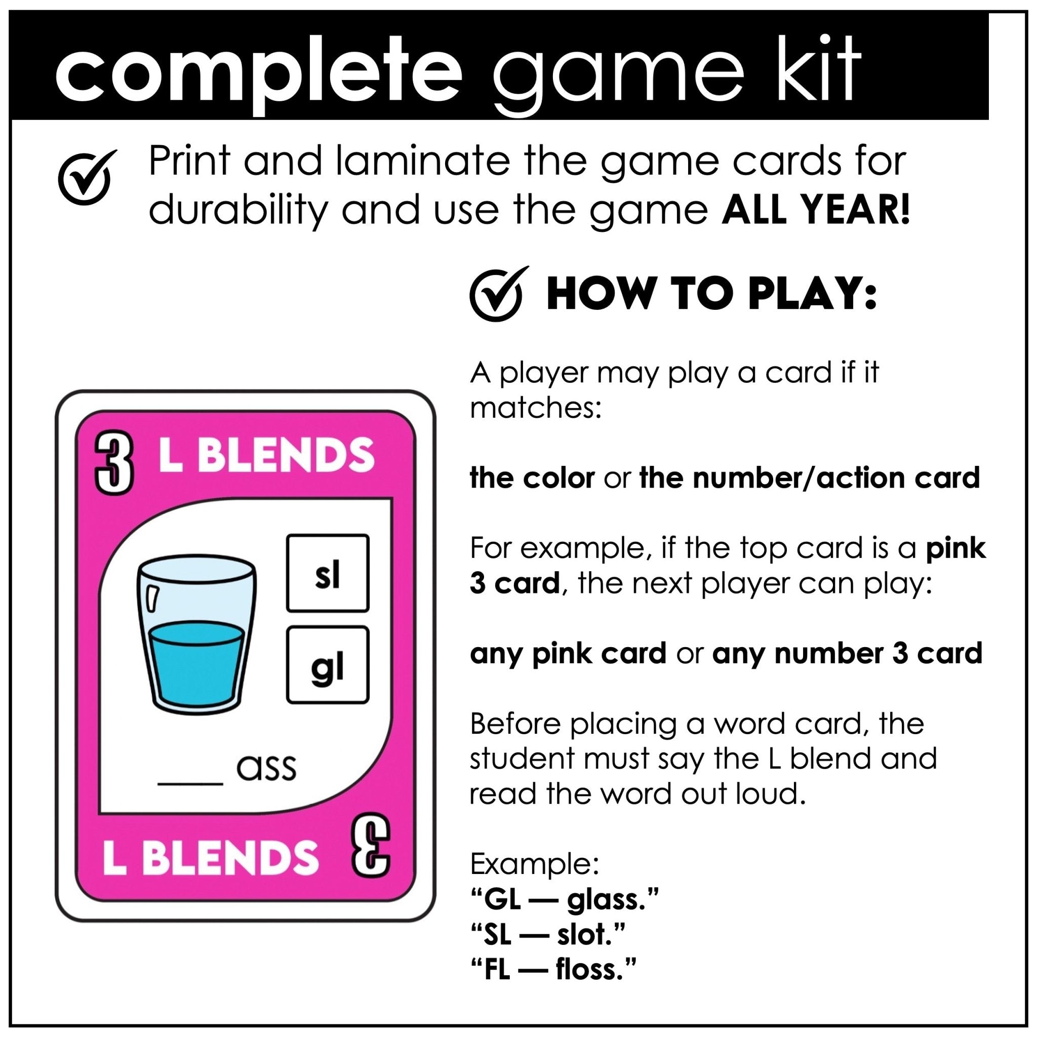 L Blends Phonics Card Game – Beginning Blend Words BL, CL, FL, GL, PL, SL - Hot Chocolate Teachables