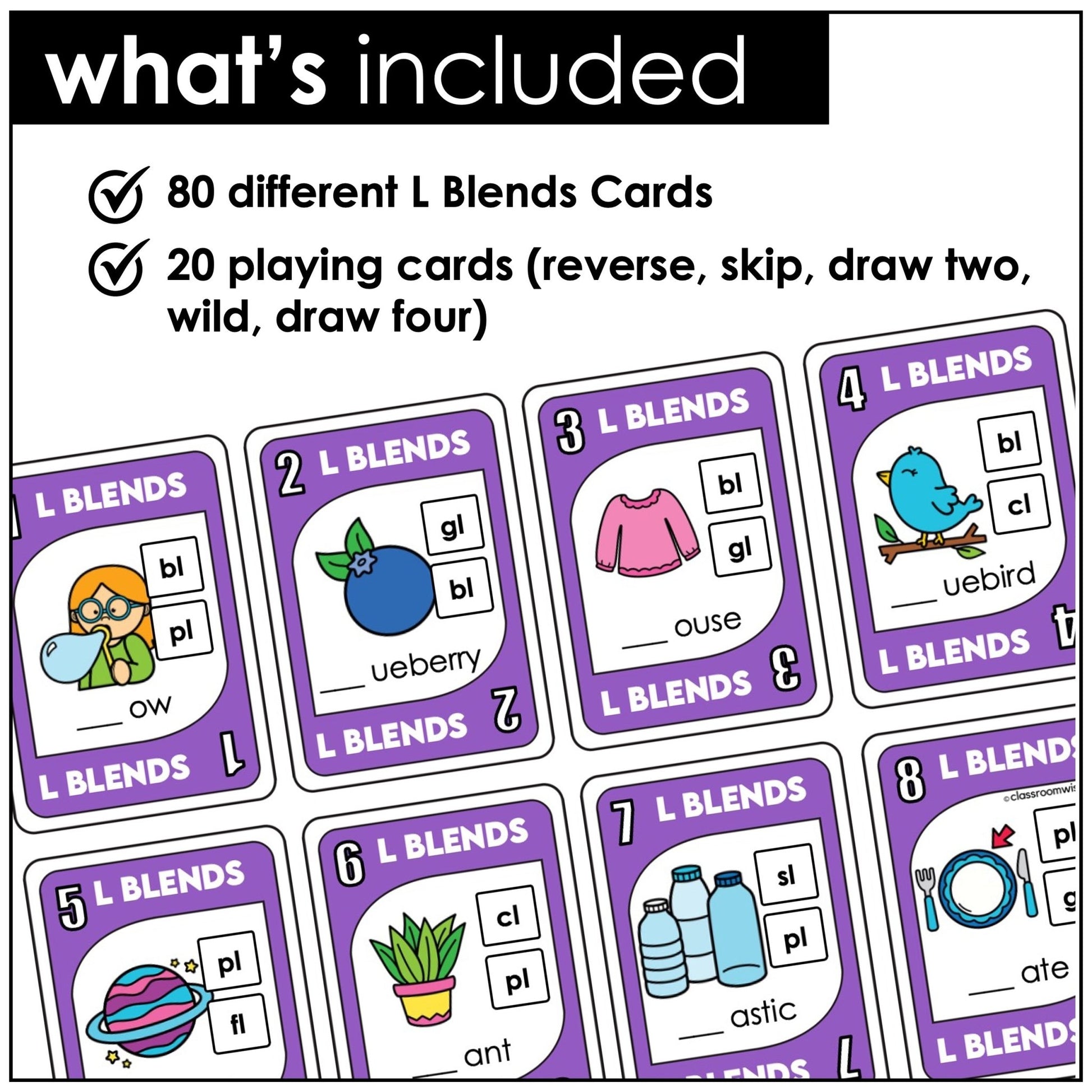 L Blends Phonics Card Game – Beginning Blend Words BL, CL, FL, GL, PL, SL - Hot Chocolate Teachables