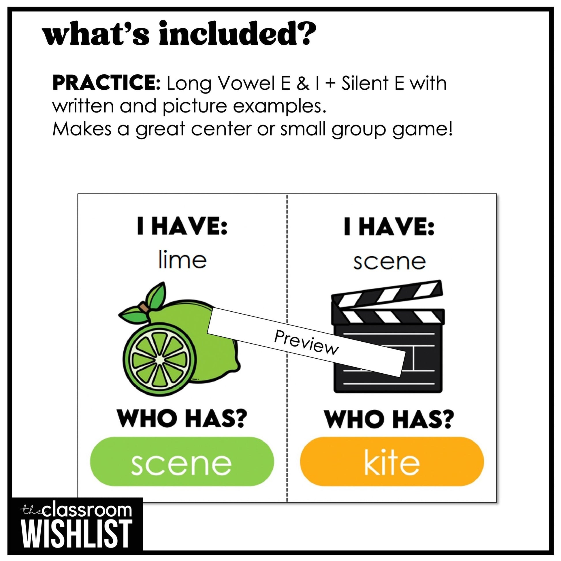 Long E & I Card Game – CVCe - Magic E - Silent E - I have, Who has? - Hot Chocolate Teachables