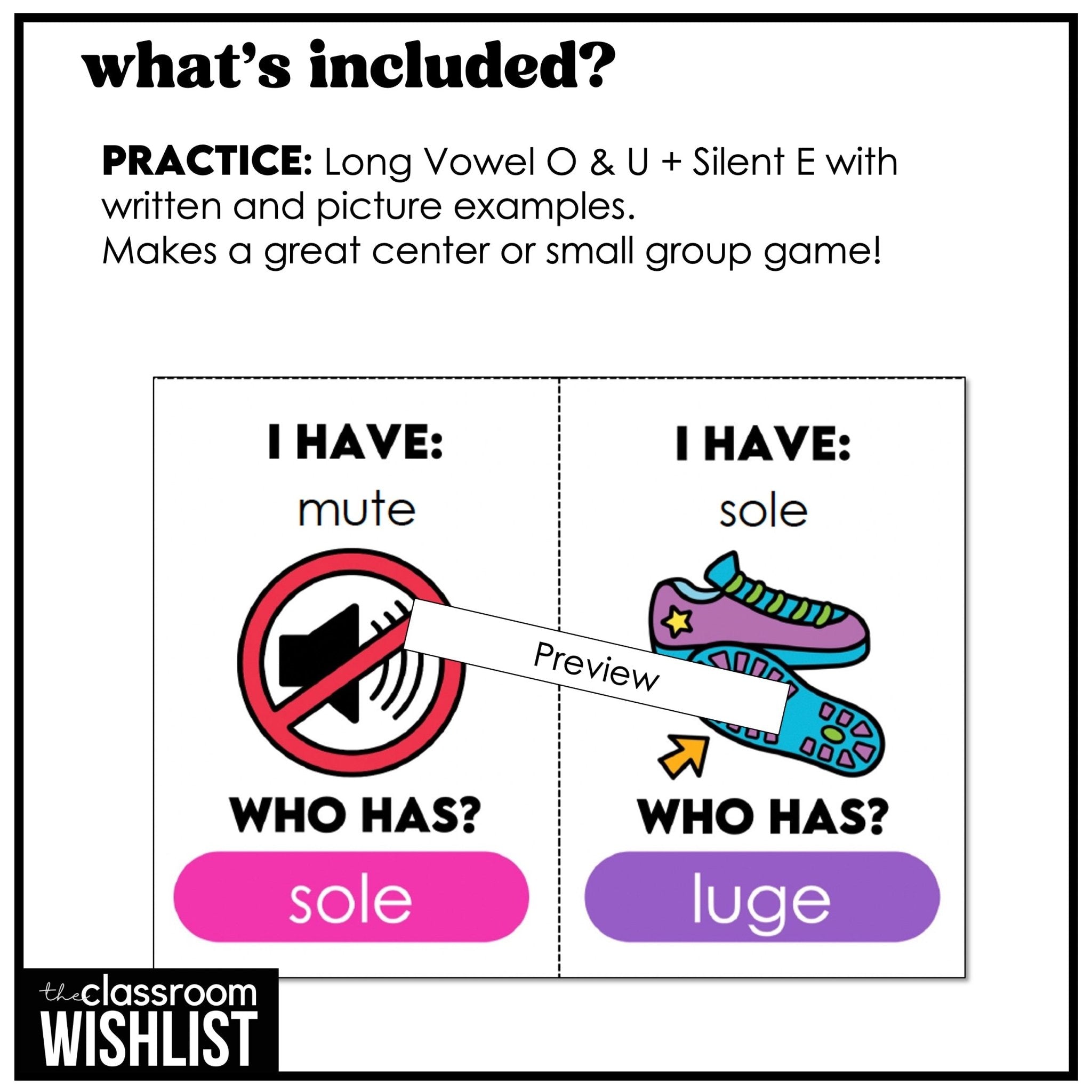 Long O & U Card Game – CVCe - Magic E - Silent E - I have, Who has? - Hot Chocolate Teachables