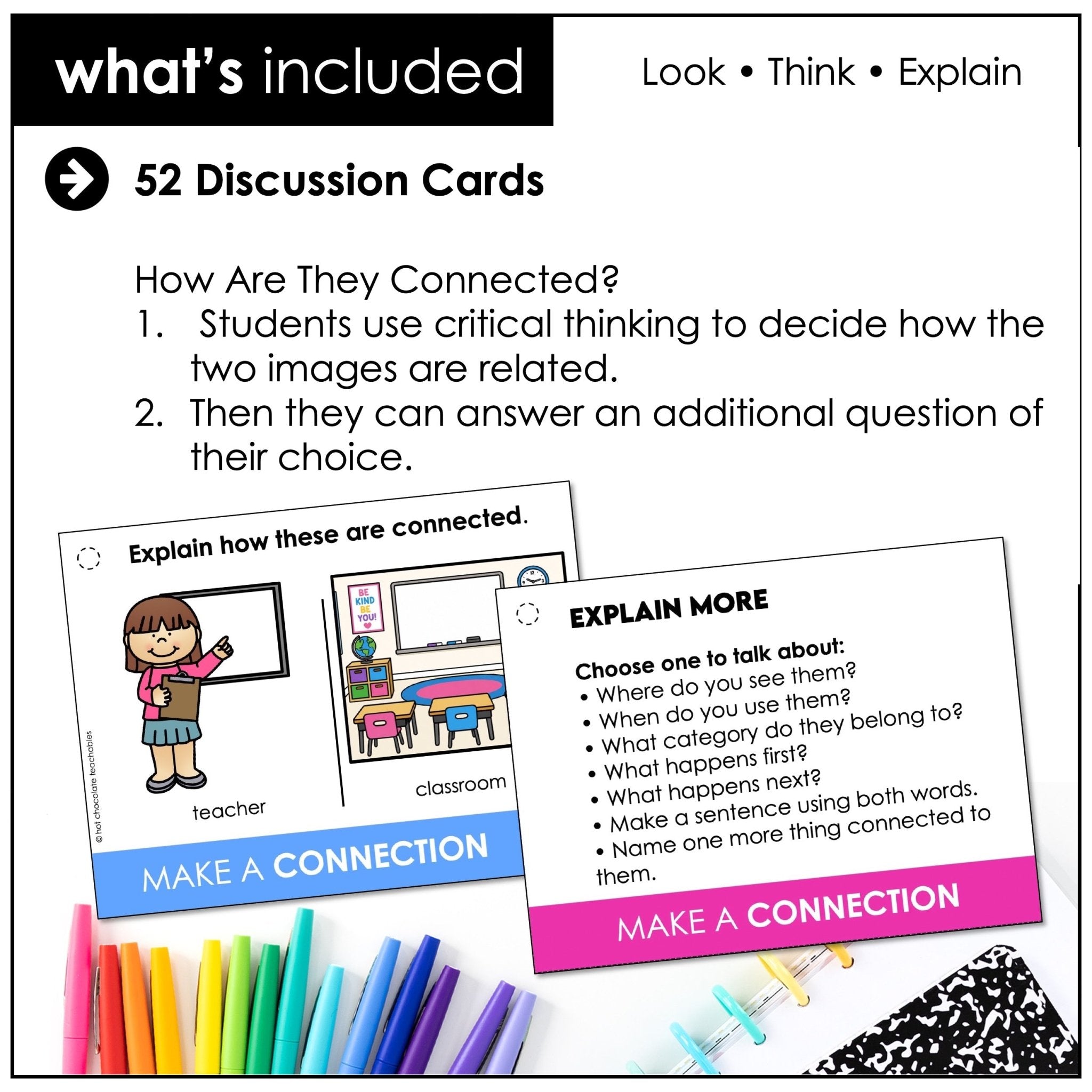 Make a Connection Speaking Cards – ESL Picture Prompts & Critical Thinking Activity - Hot Chocolate Teachables