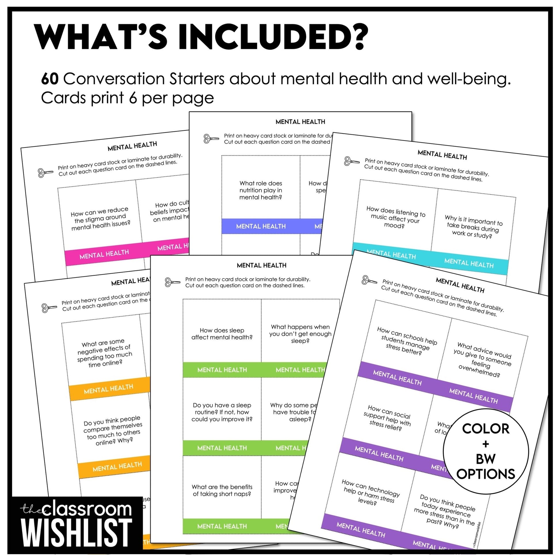 Mental Health & Well - Being Conversation Question Cards | 60 Discussion Prompts - Hot Chocolate Teachables