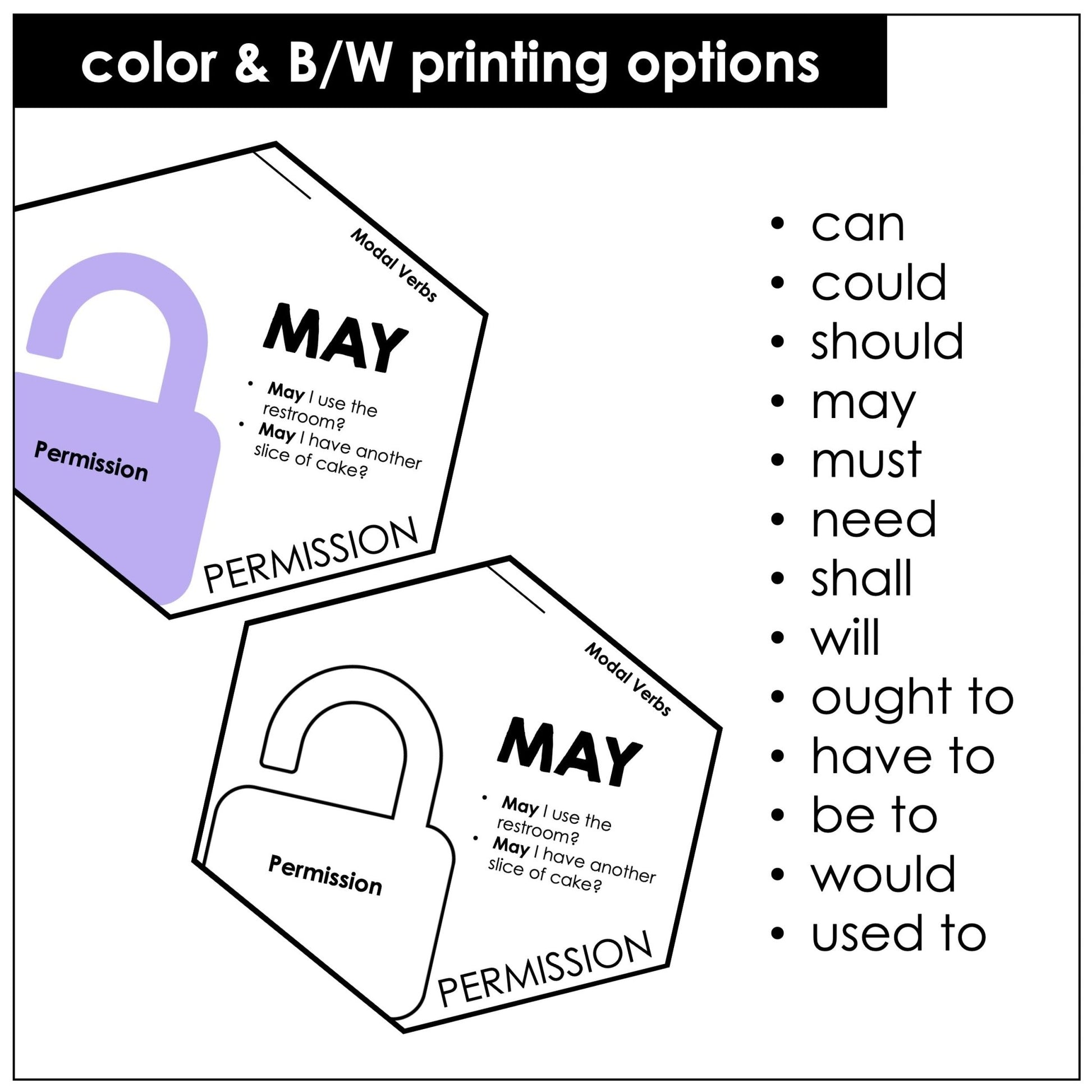 Modal Verbs Posters – ESL Grammar Word Wall & Visual Aids - Hot Chocolate Teachables