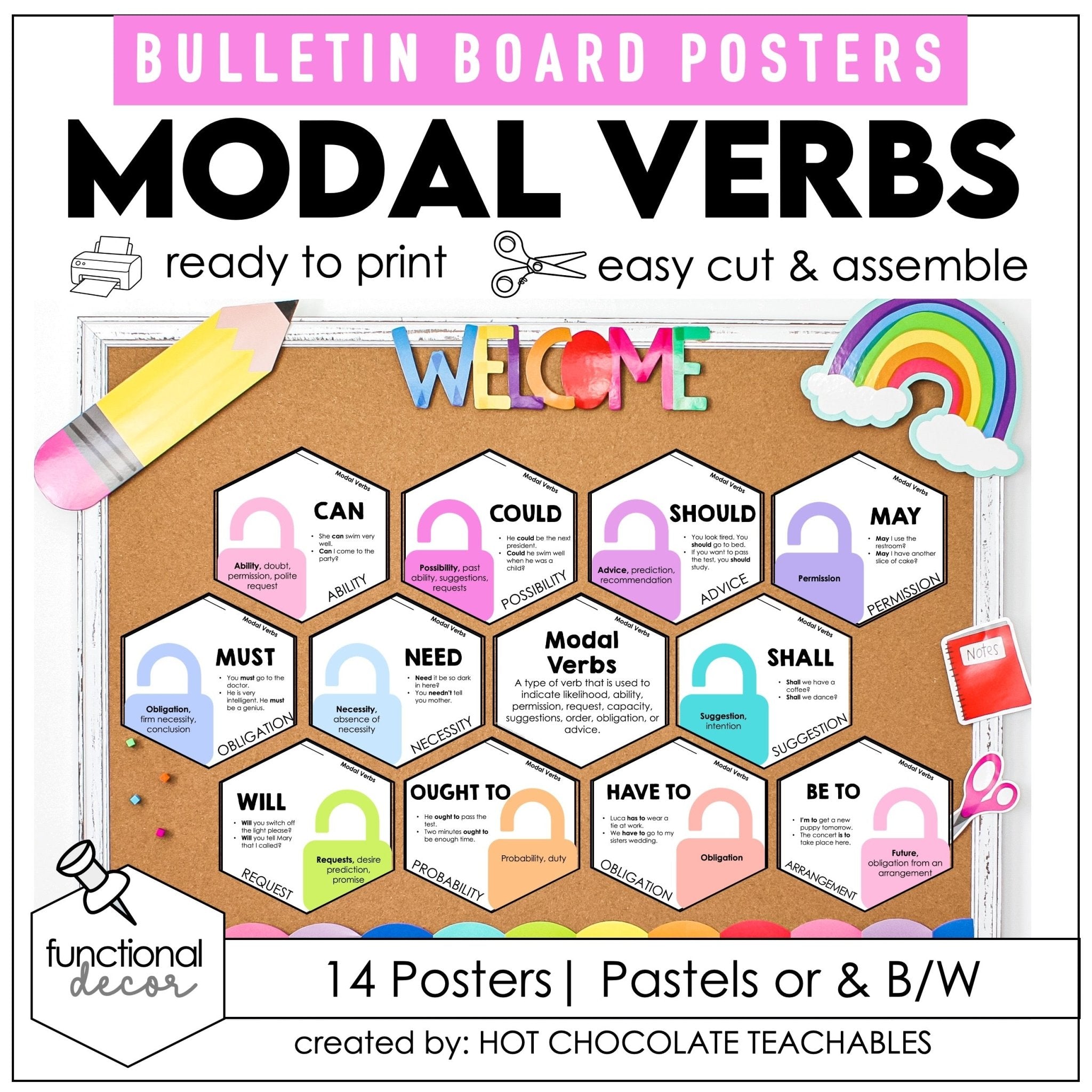 Modal Verbs Posters – ESL Grammar Word Wall & Visual Aids - Hot Chocolate Teachables