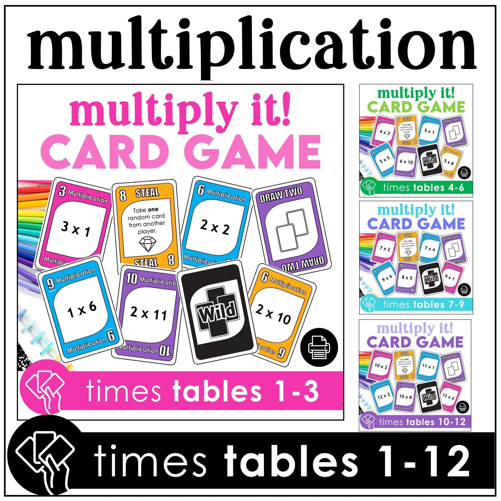 Multiplication Card Game Bundle – Times Tables 1–12 Math Fact Fluency Practice - Hot Chocolate Teachables