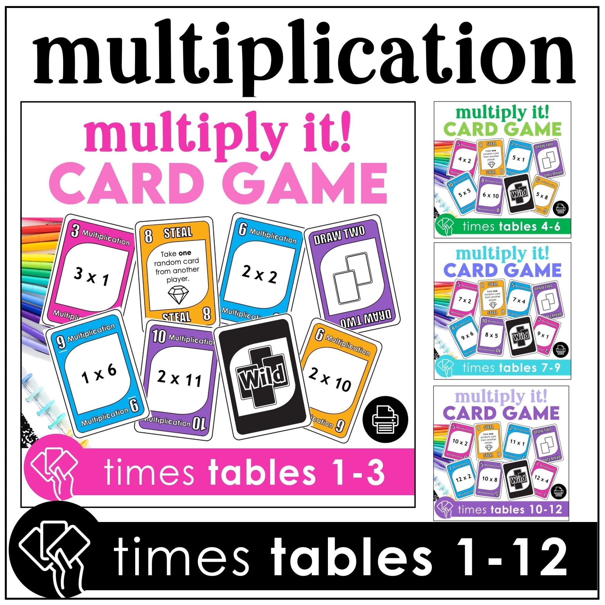 Multiplication Card Game Bundle – Times Tables 1–12 Math Fact Fluency Practice - Hot Chocolate Teachables