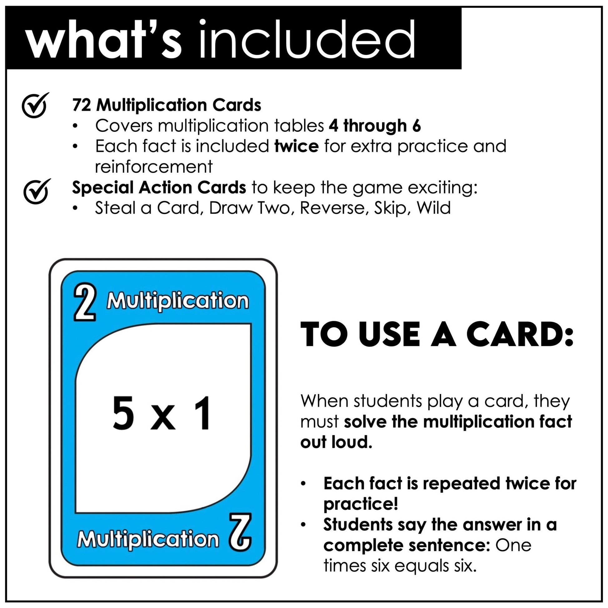 Multiplication Card Game – Times Tables 4–6 Math Fact Practice - Hot Chocolate Teachables