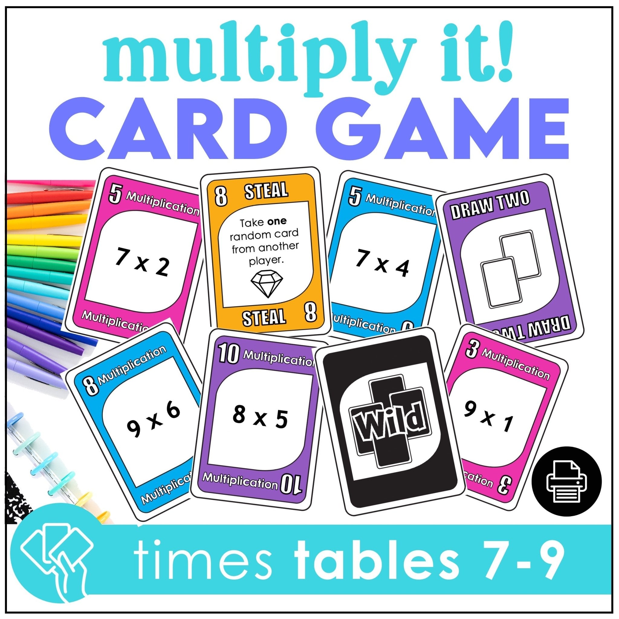 Multiplication Card Game – Times Tables 7–9 Math Fact Practice - Hot Chocolate Teachables