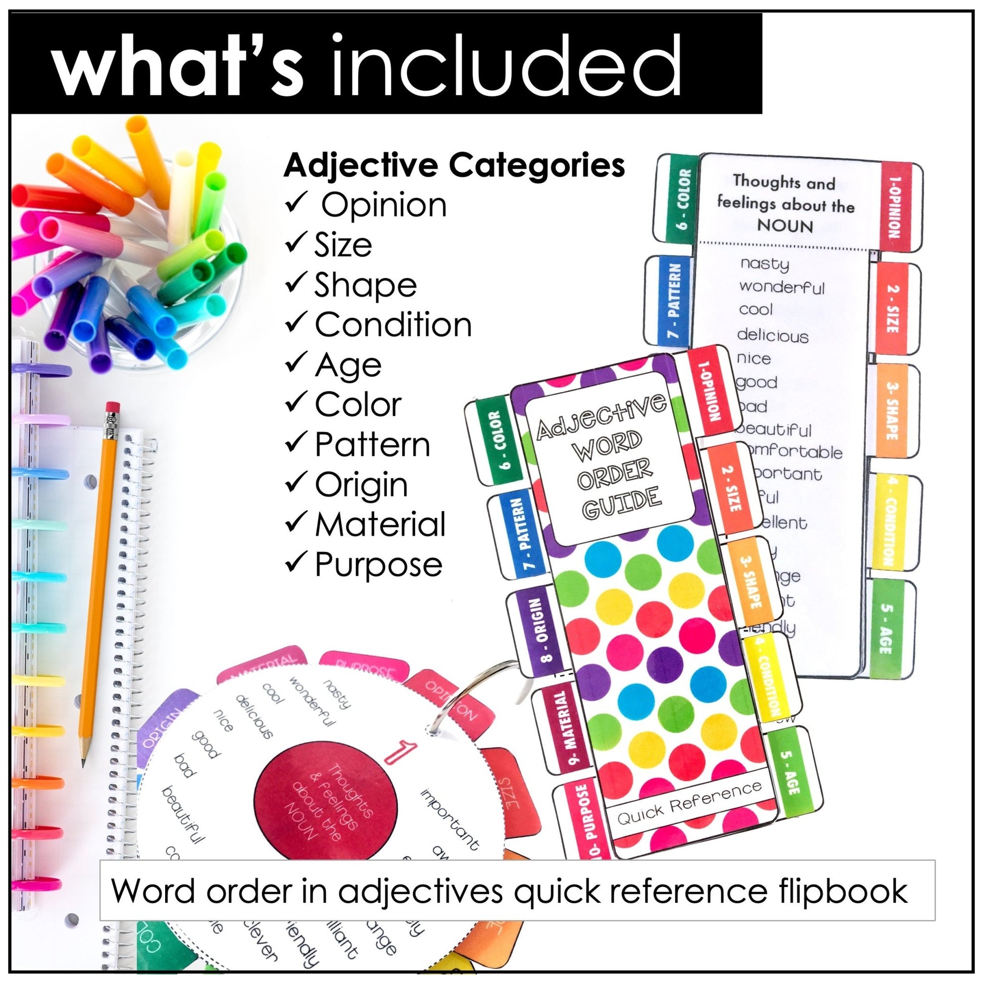 Ordering Adjectives Sentence Building Activity and Grammar Reference - Hot Chocolate Teachables