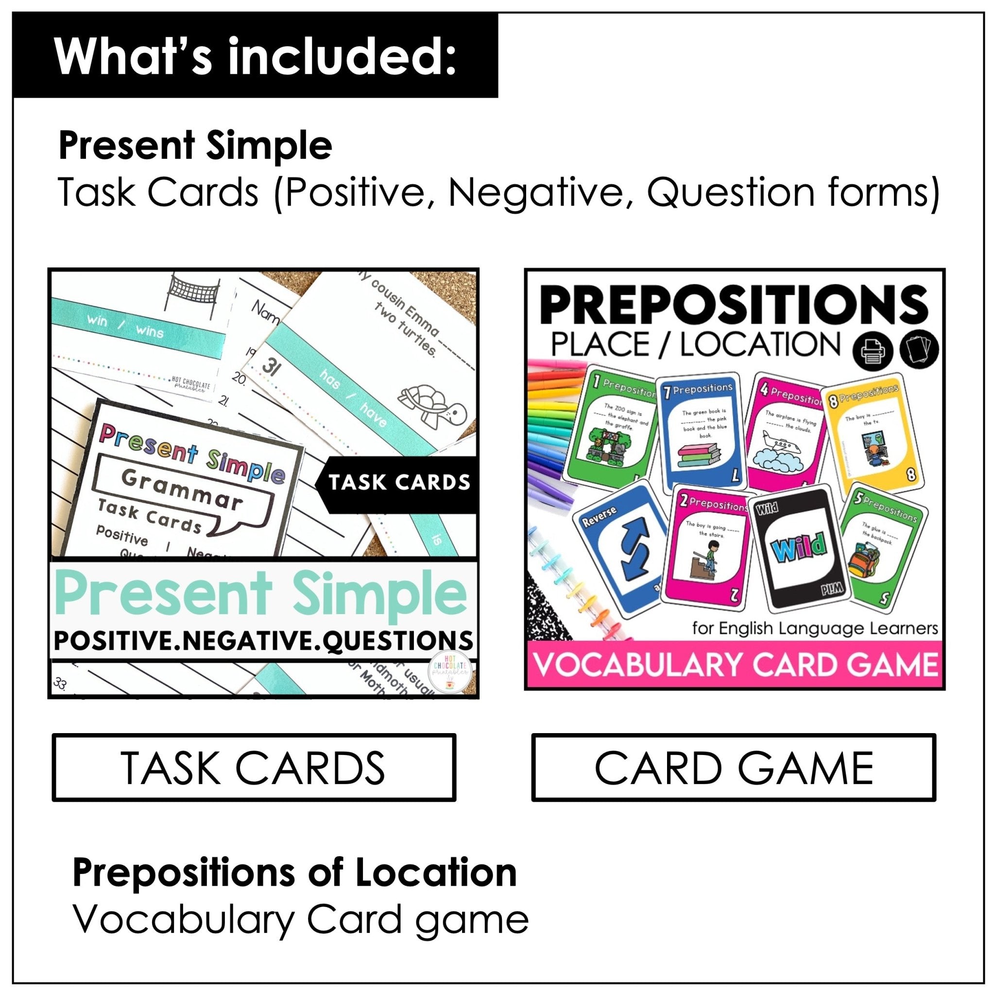 Parts of Speech: Games & Task Card Bundle | Nouns, Verb, Adjective, Preposition - Hot Chocolate Teachables