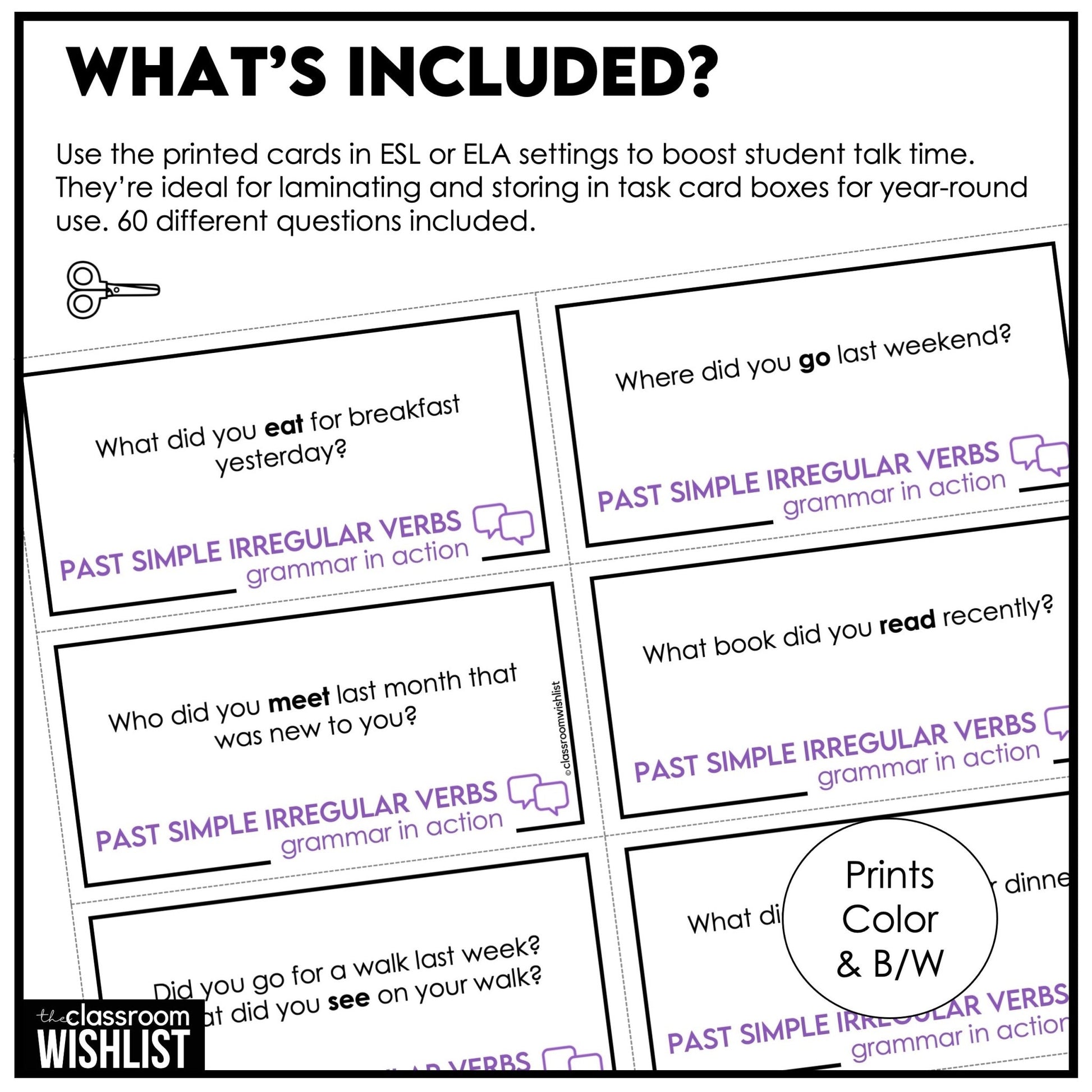 Past Simple Conversation Cards – Irregular Verbs | ESL