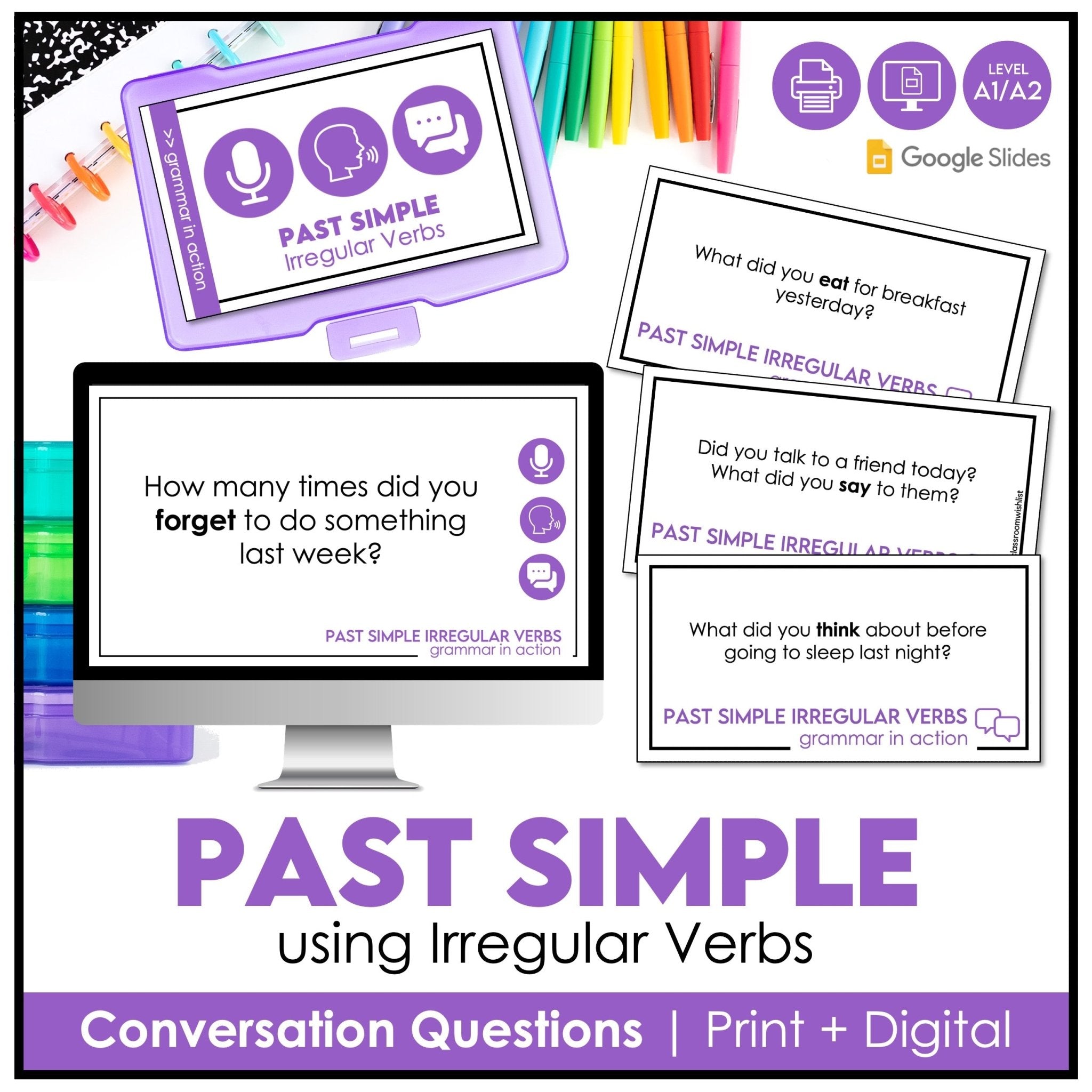 Past Simple Conversation Cards – Irregular Verbs | ESL Grammar & Speaking - Hot Chocolate Teachables
