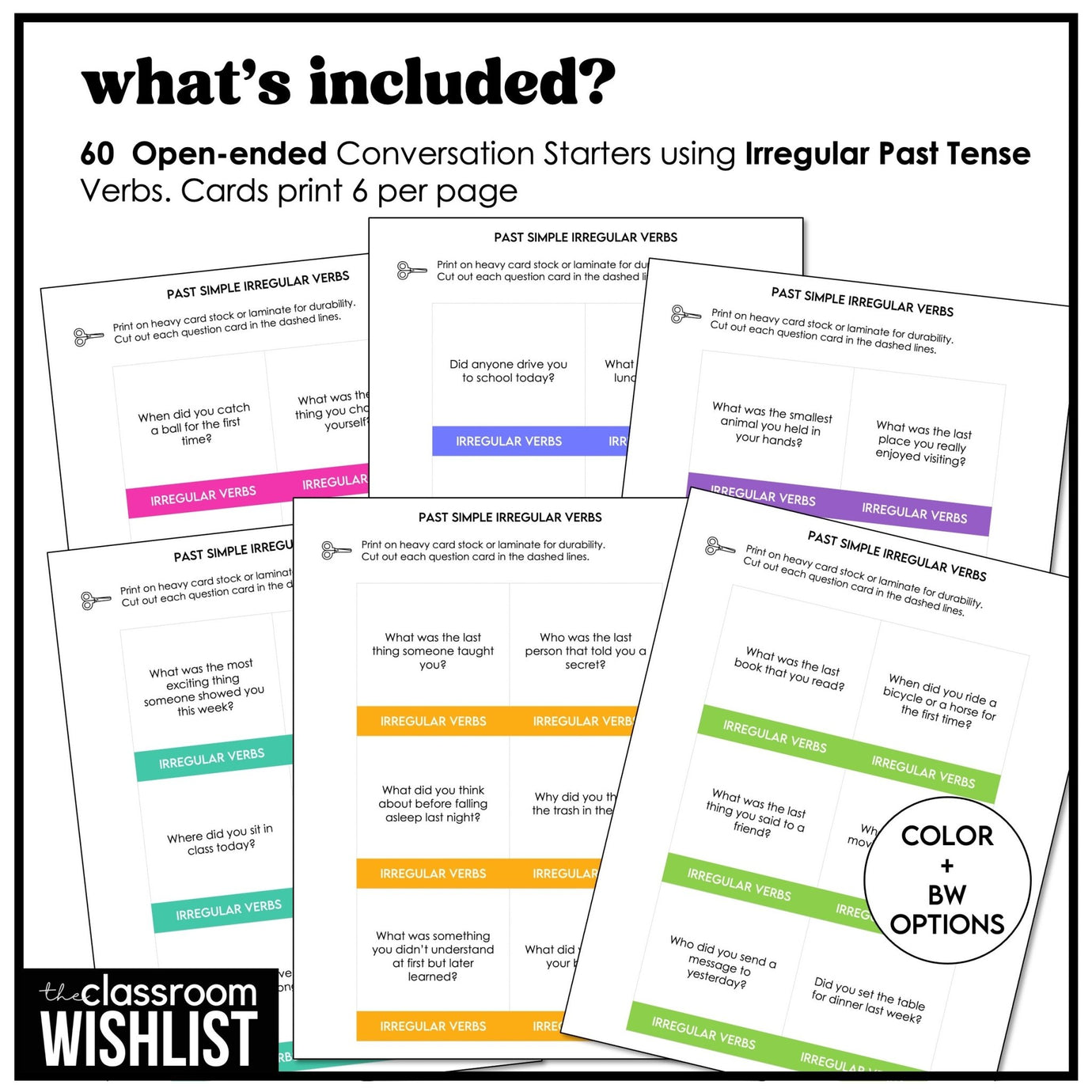 Past Simple Irregular Verb Conversation Question Cards