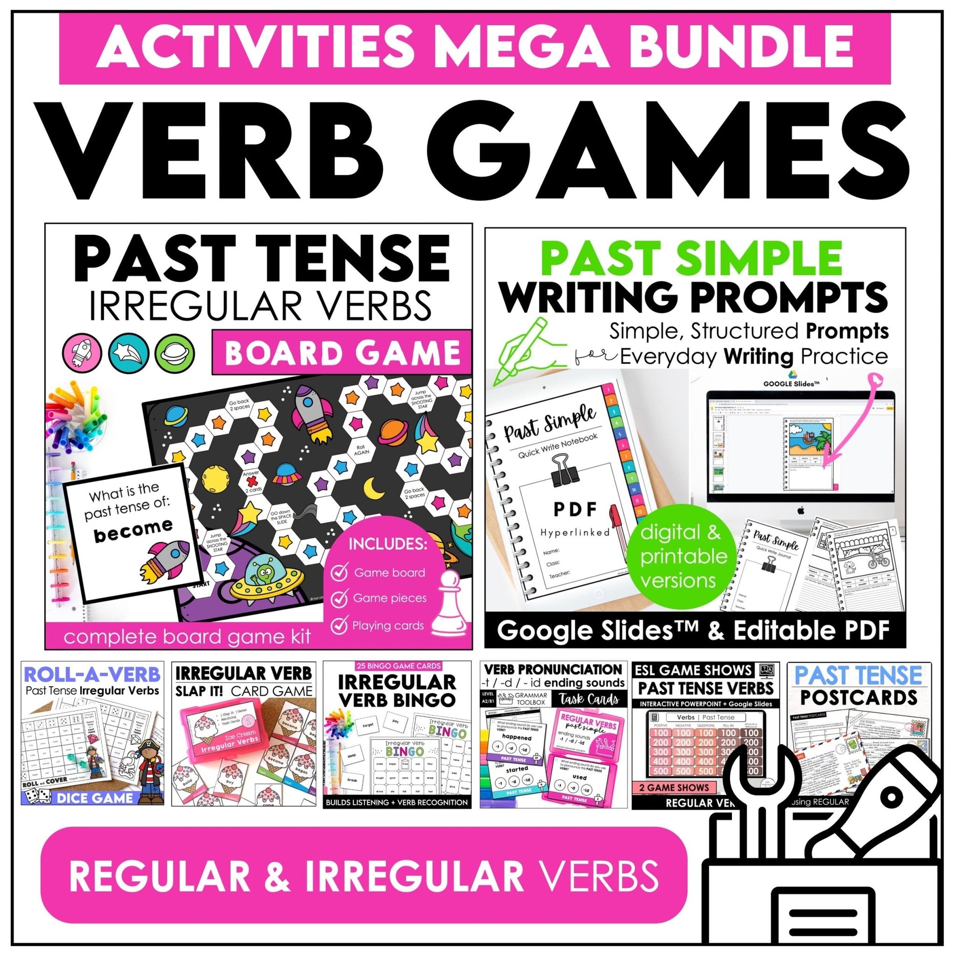 Past Tense Verbs : Regular and Irregular Games & Activities BUNDLE - Hot Chocolate Teachables