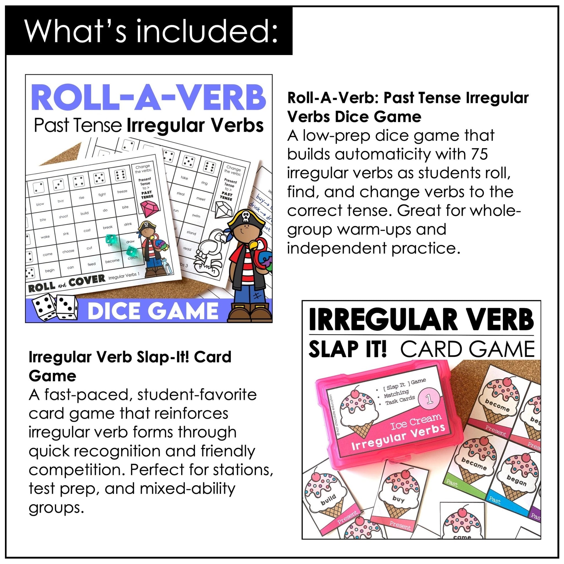 Past Tense Verbs : Regular and Irregular Games & Activities BUNDLE - Hot Chocolate Teachables