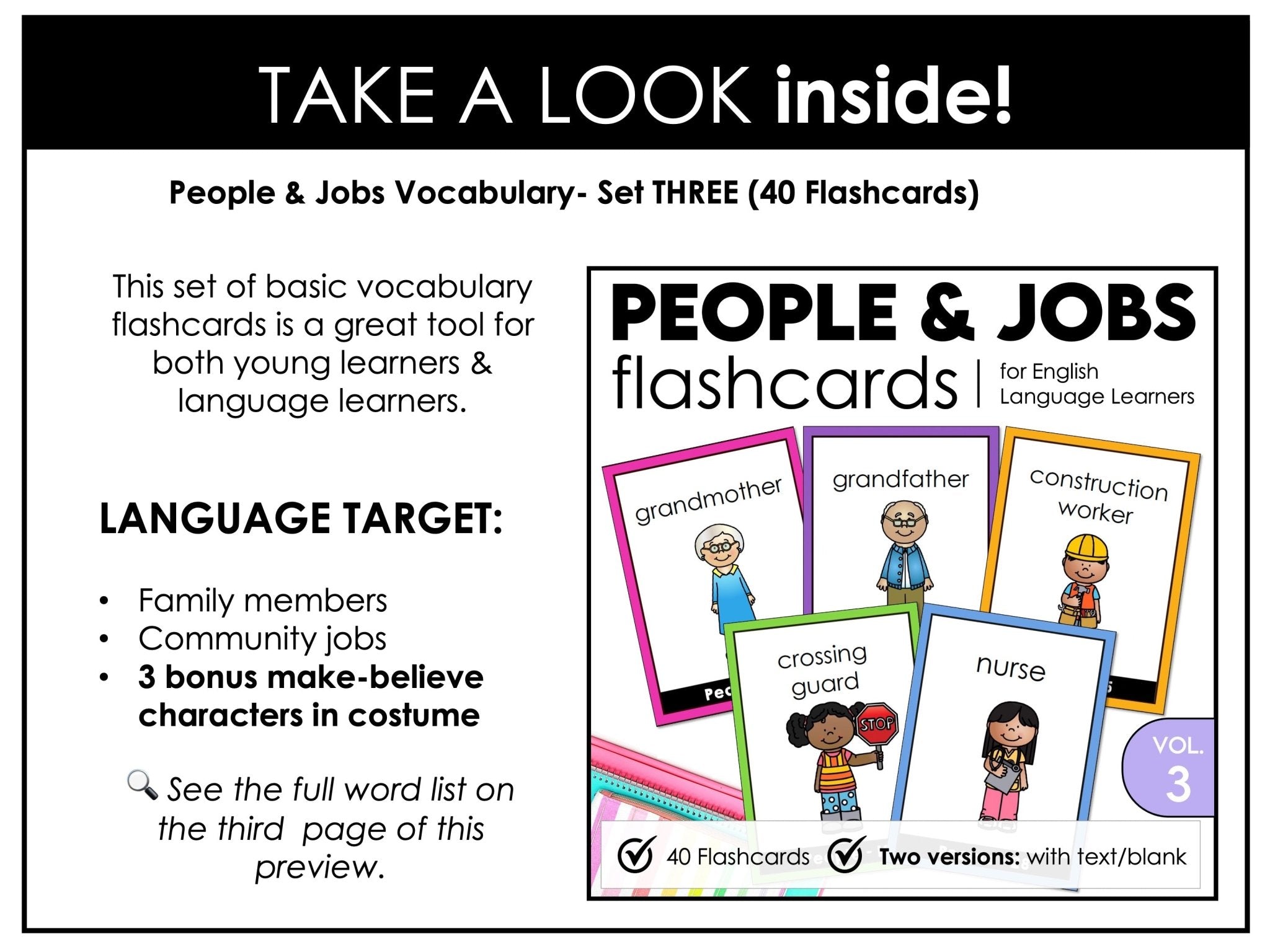 People Flashcards: Jobs & Family Vocabulary ESL Task Cards - Flash Cards - Hot Chocolate Teachables