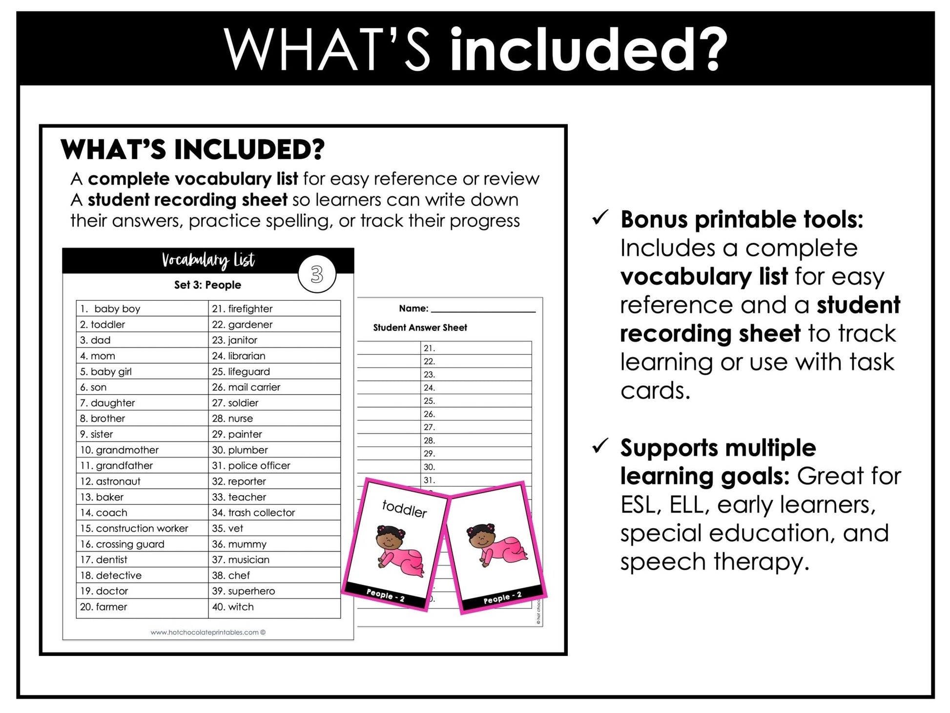 People Flashcards: Jobs & Family Vocabulary ESL Task Cards - Flash Cards - Hot Chocolate Teachables