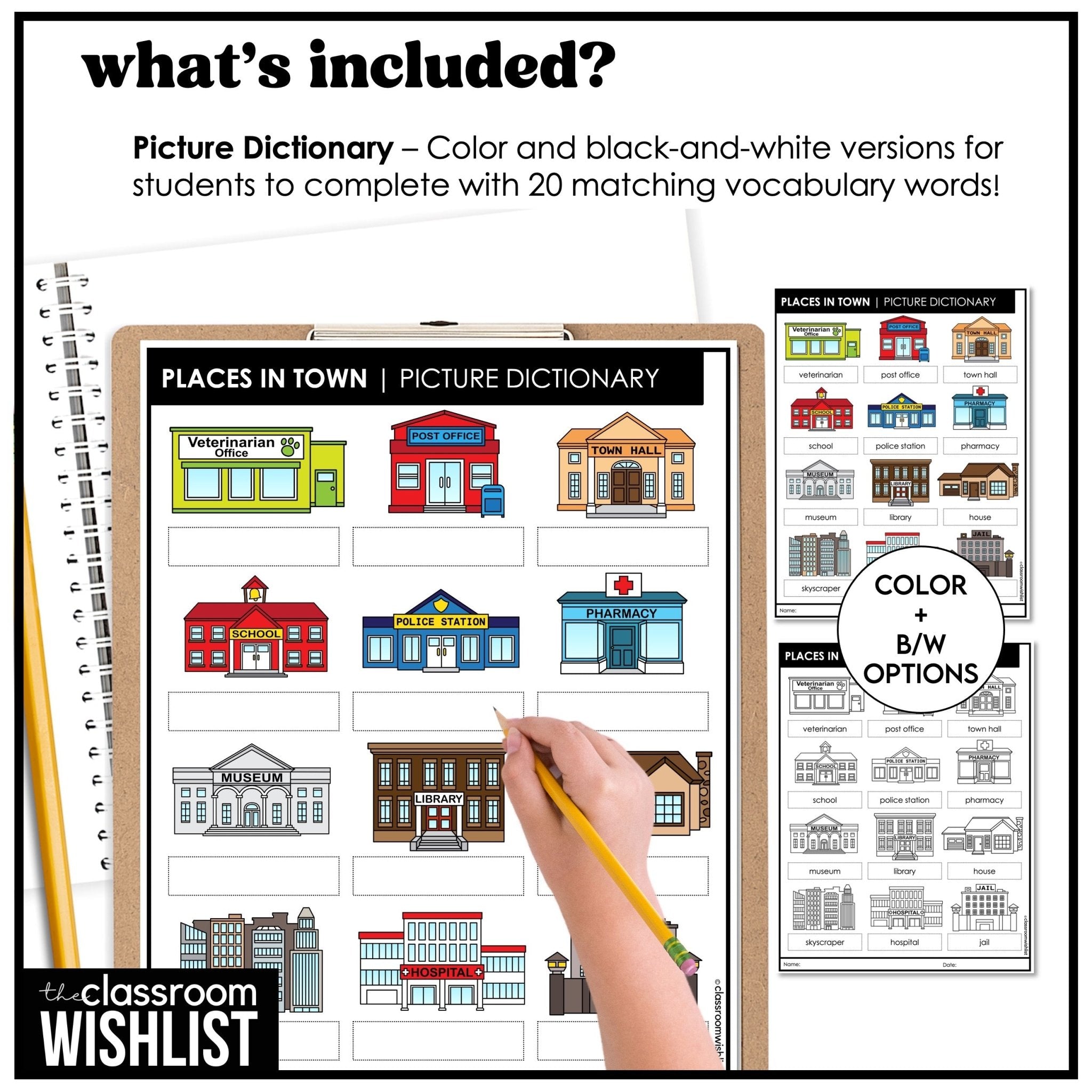 Places in Town Vocabulary Flashcards | Digital + Print | City Buildings | ESL - Hot Chocolate Teachables