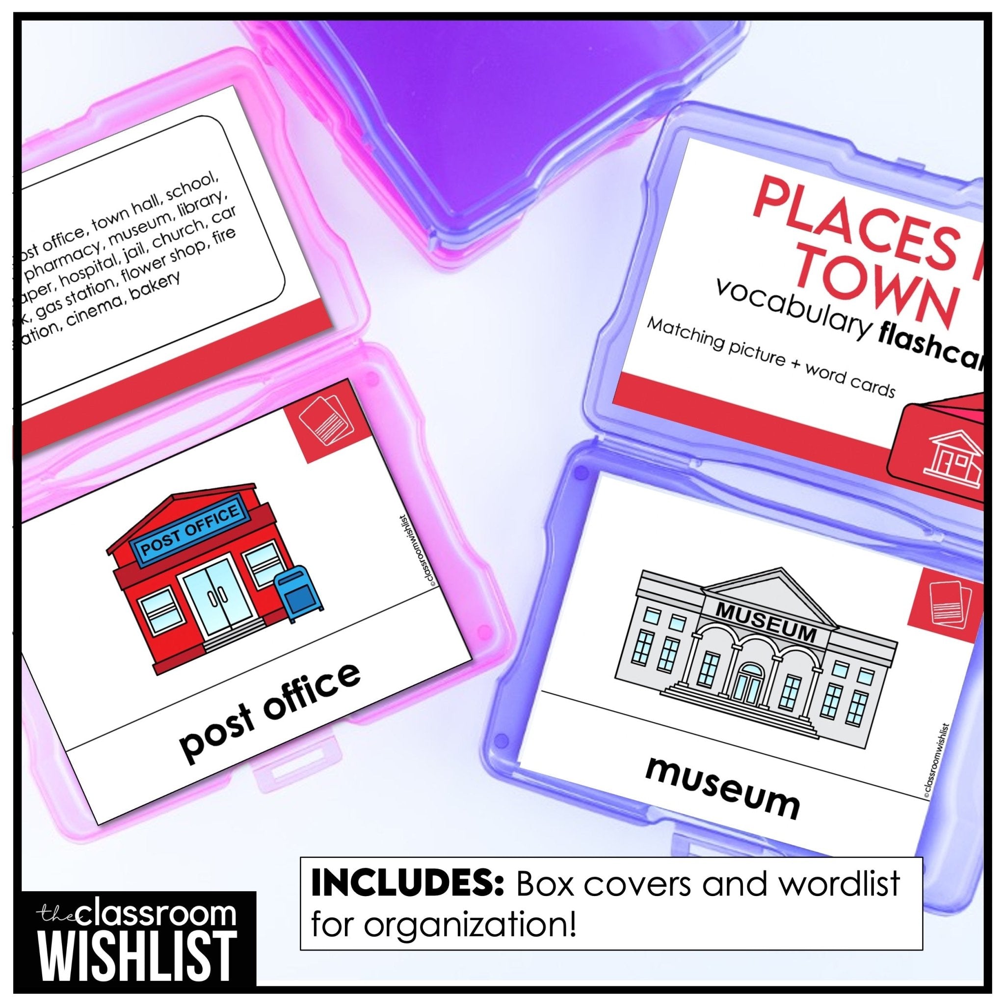 Places in Town Vocabulary Flashcards | Digital + Print | City Buildings | ESL - Hot Chocolate Teachables