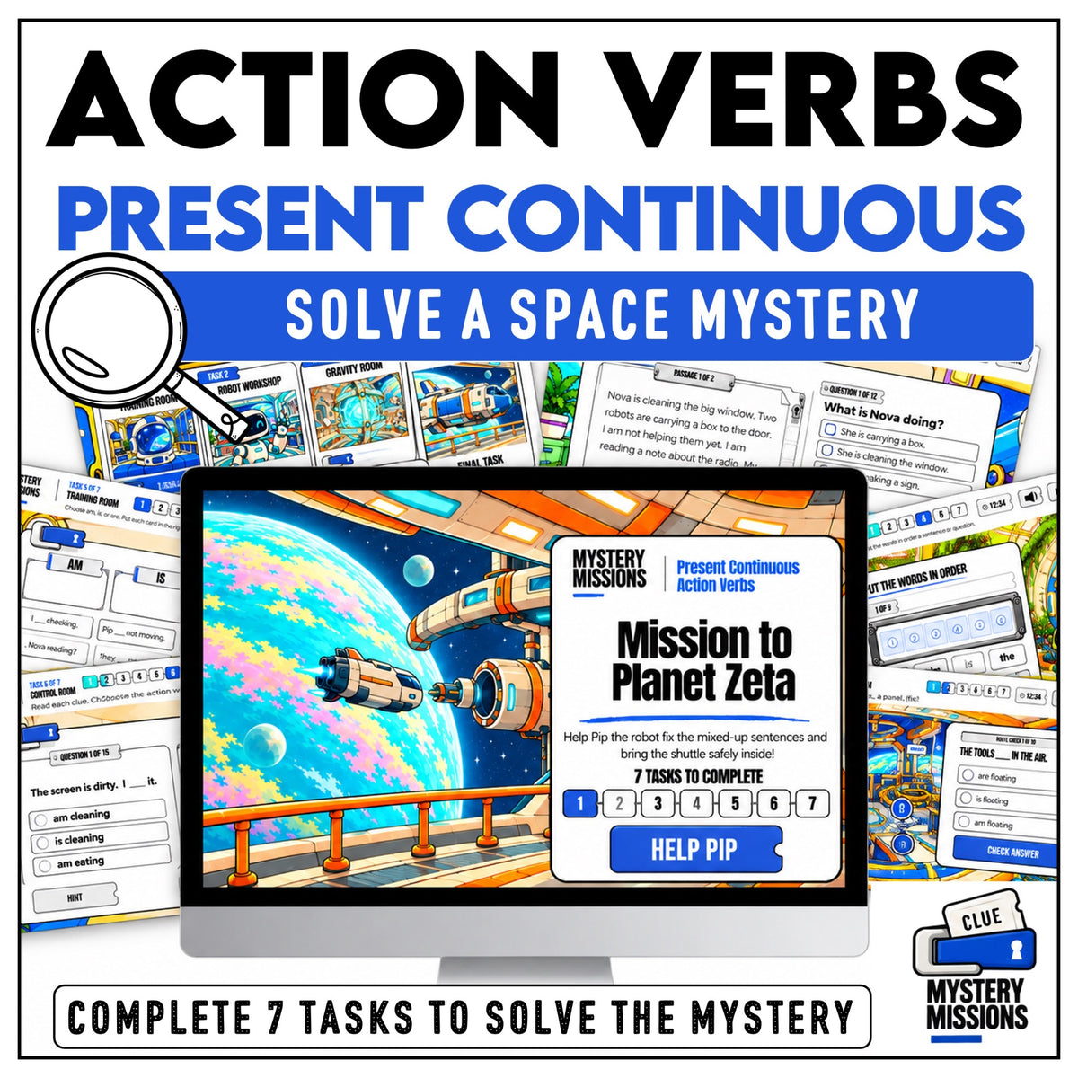 Action Verbs Present Continuous – Solve a Space Mystery, Mission to Planet Zeta