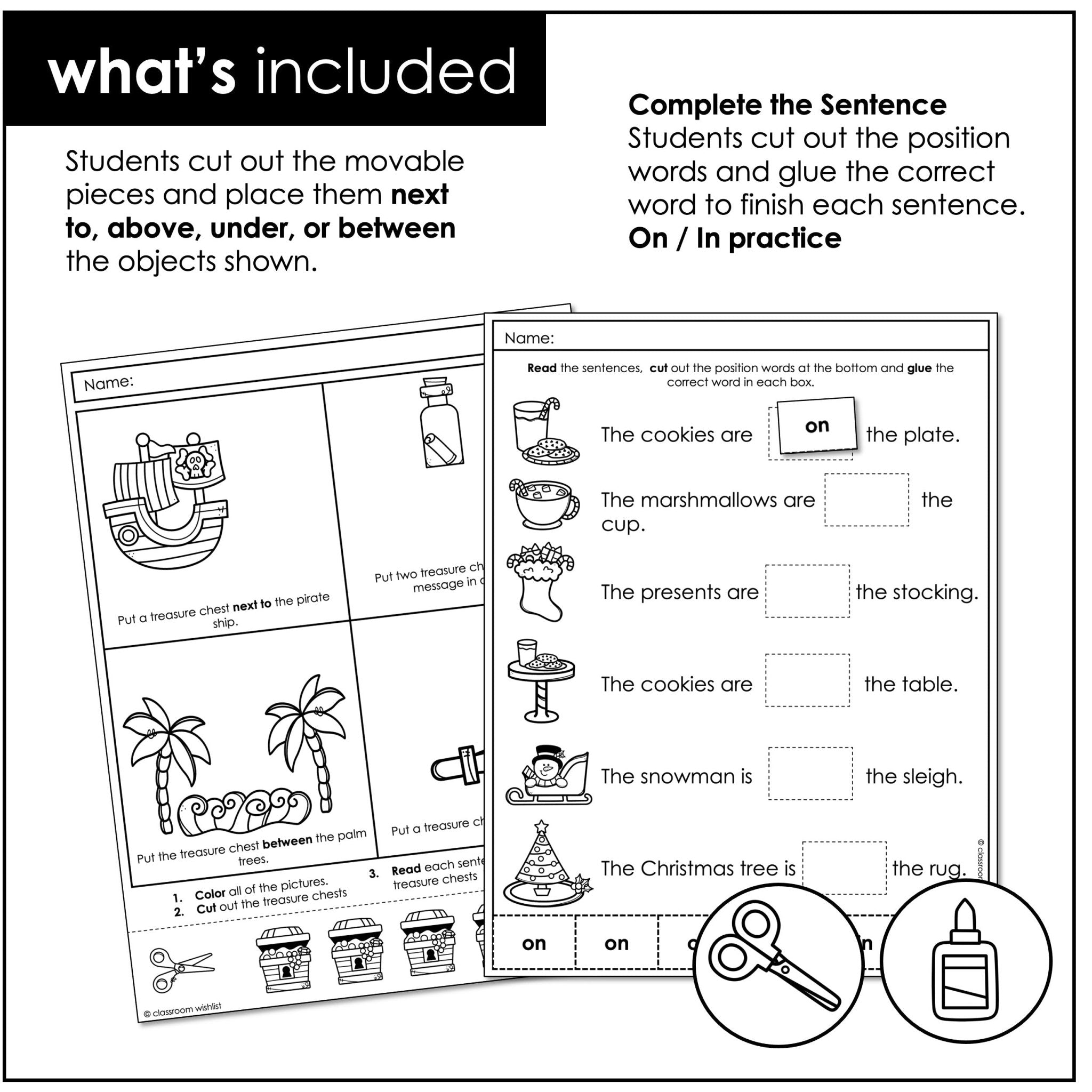 Positional Words – Prepositions of Place Practice for Pre - K, Kindergarten & ESL - Hot Chocolate Teachables