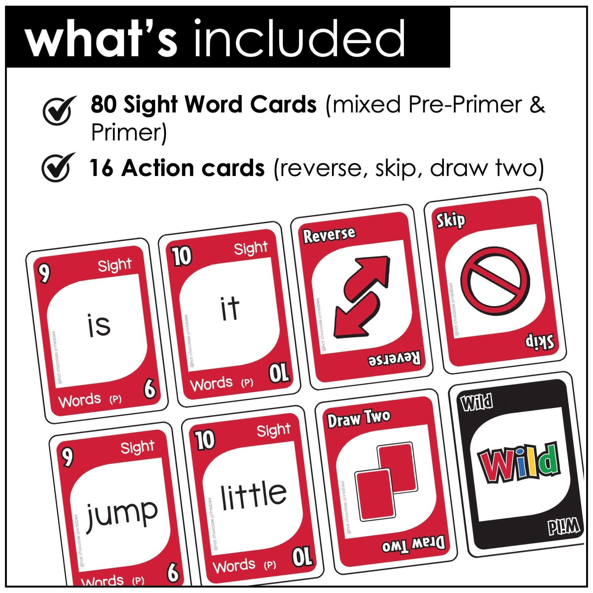 Pre - Primer Sight Word Card Game for Pre - K and Kindergarten - Hot Chocolate Teachables