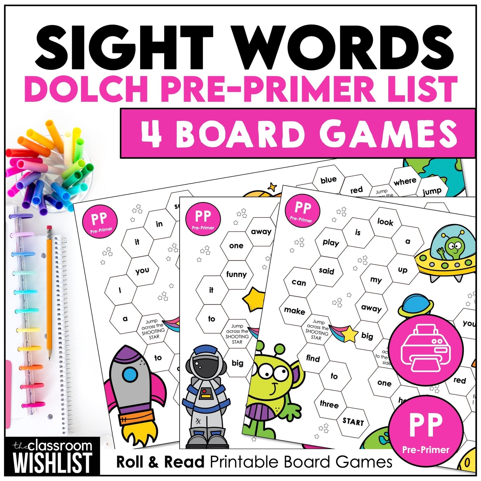 Pre - Primer Sight Words Board Game – Dolch Word Practice Roll & Read Activity - Hot Chocolate Teachables