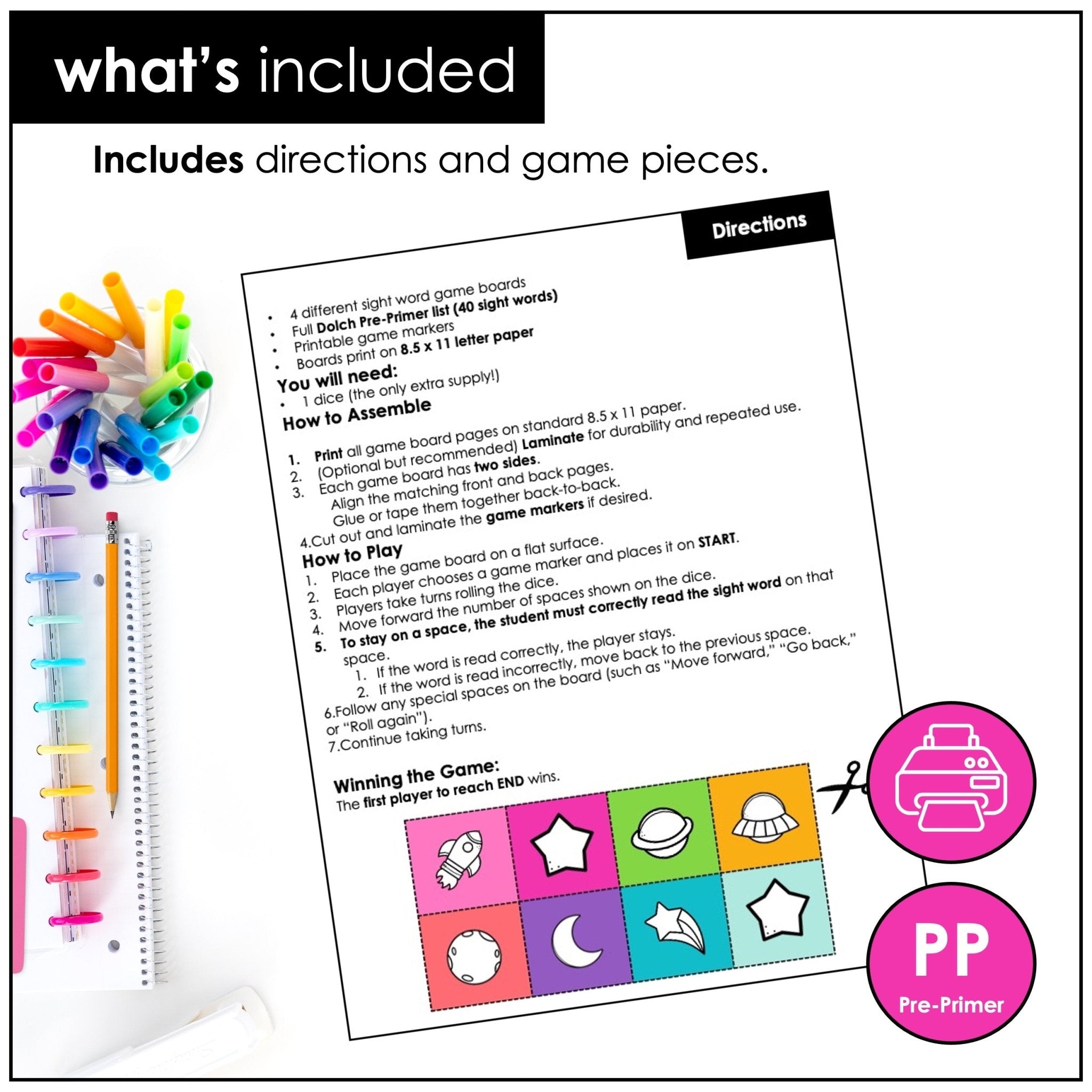 Pre - Primer Sight Words Board Game – Dolch Word Practice Roll & Read Activity - Hot Chocolate Teachables