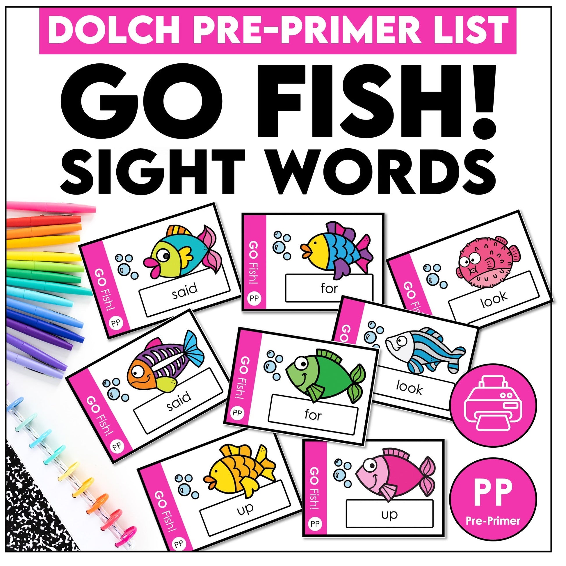 Pre - Primer Sight Words Go Fish Game – Dolch Sight Word Reading Practice - Hot Chocolate Teachables
