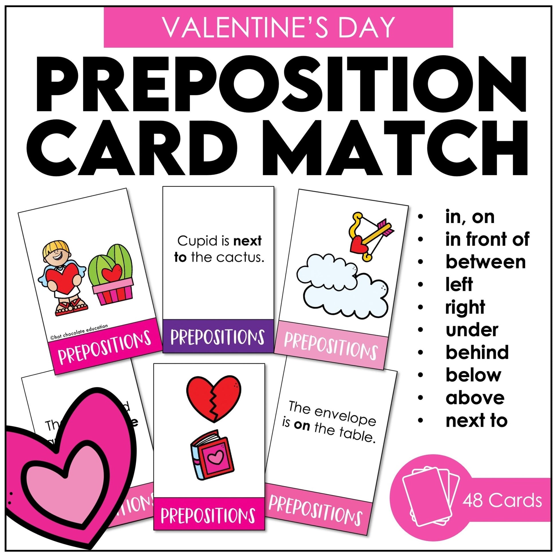 Prepositions of Place Card Match ACTIVITY BUNDLE - Seasonal Vocabulary - Hot Chocolate Teachables