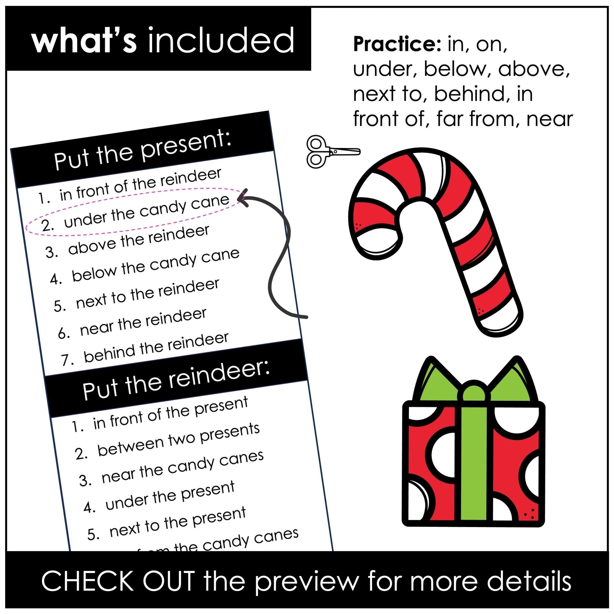 Prepositions of Place Christmas Activity – Position Words for Pre - K, K & ESL - Hot Chocolate Teachables
