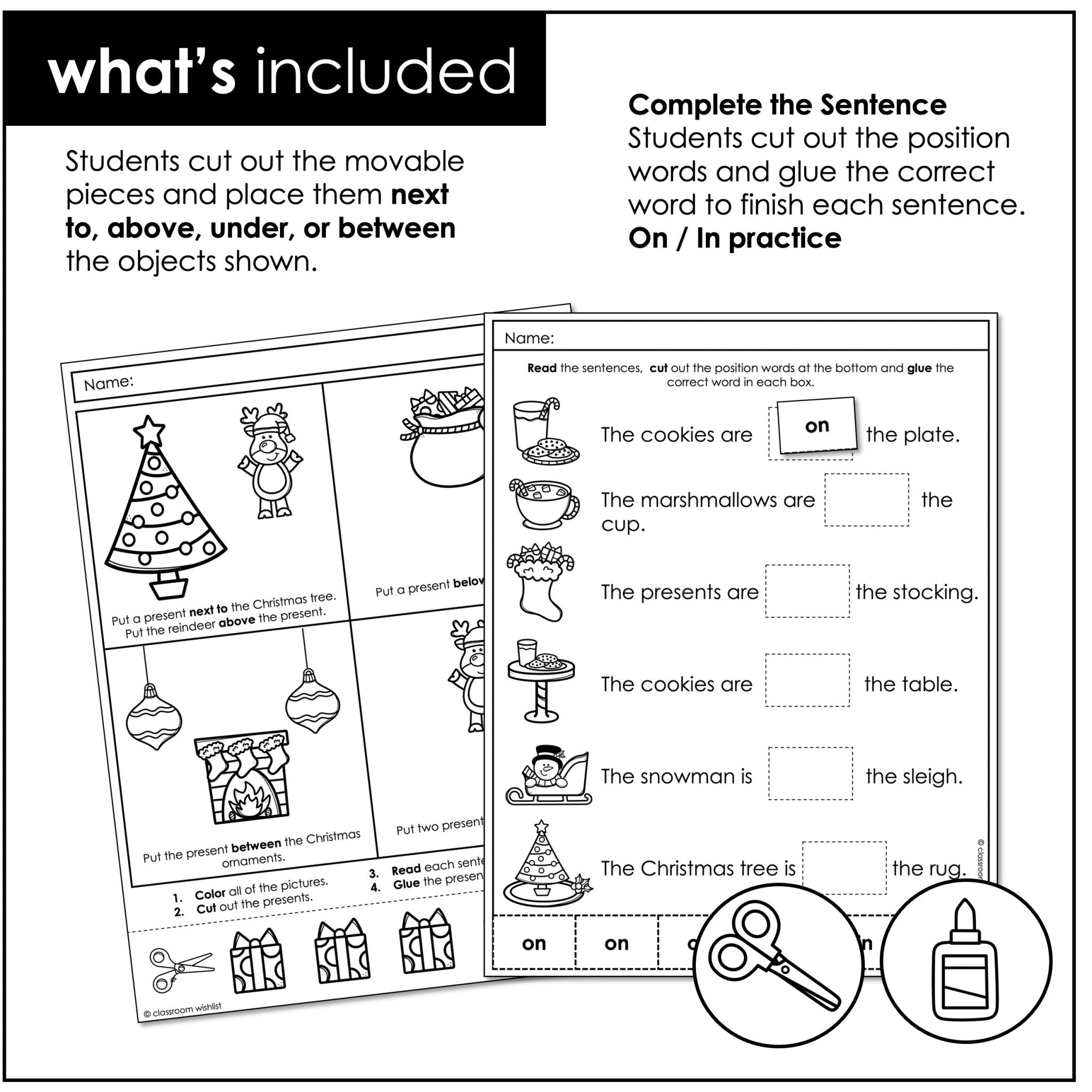 Prepositions of Place Christmas Activity – Position Words for Pre - K, K & ESL - Hot Chocolate Teachables