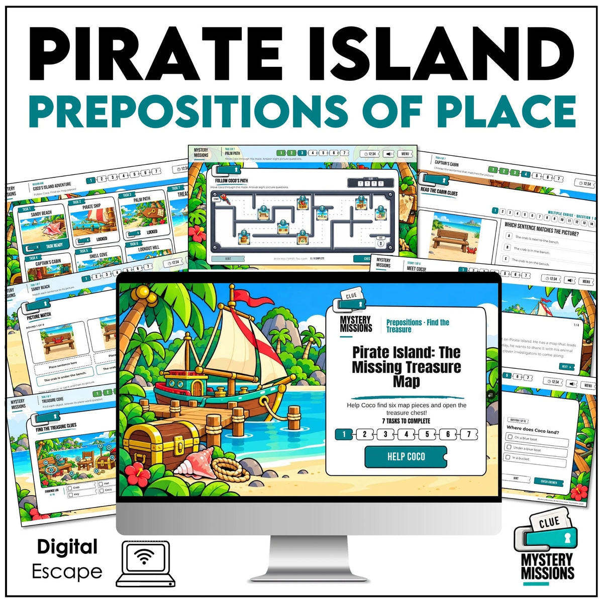 Pirate Island prepositions of place digital mystery cover