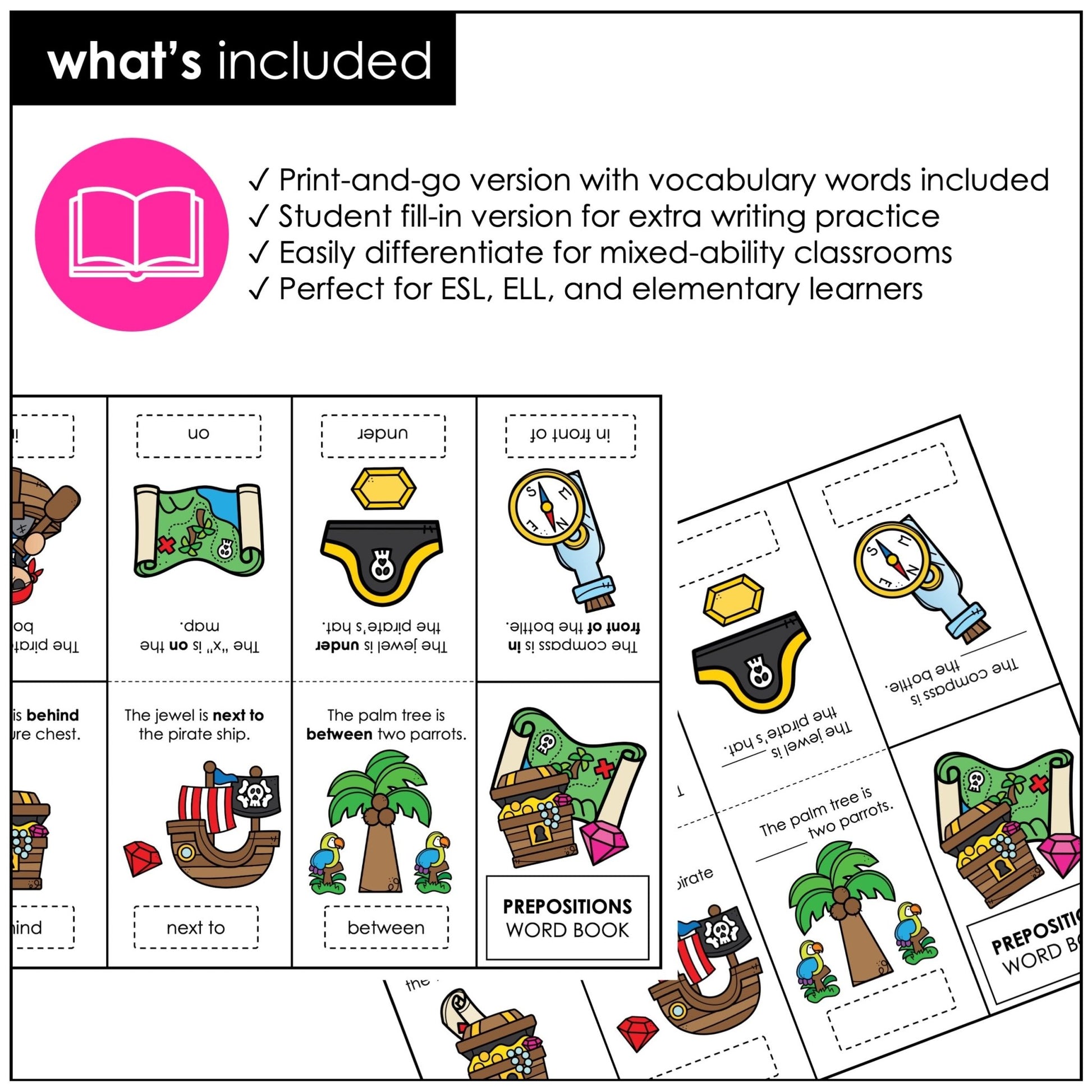 Prepositions of Place Mini Book – ESL Vocabulary Practice Foldable Dictionary - Hot Chocolate Teachables